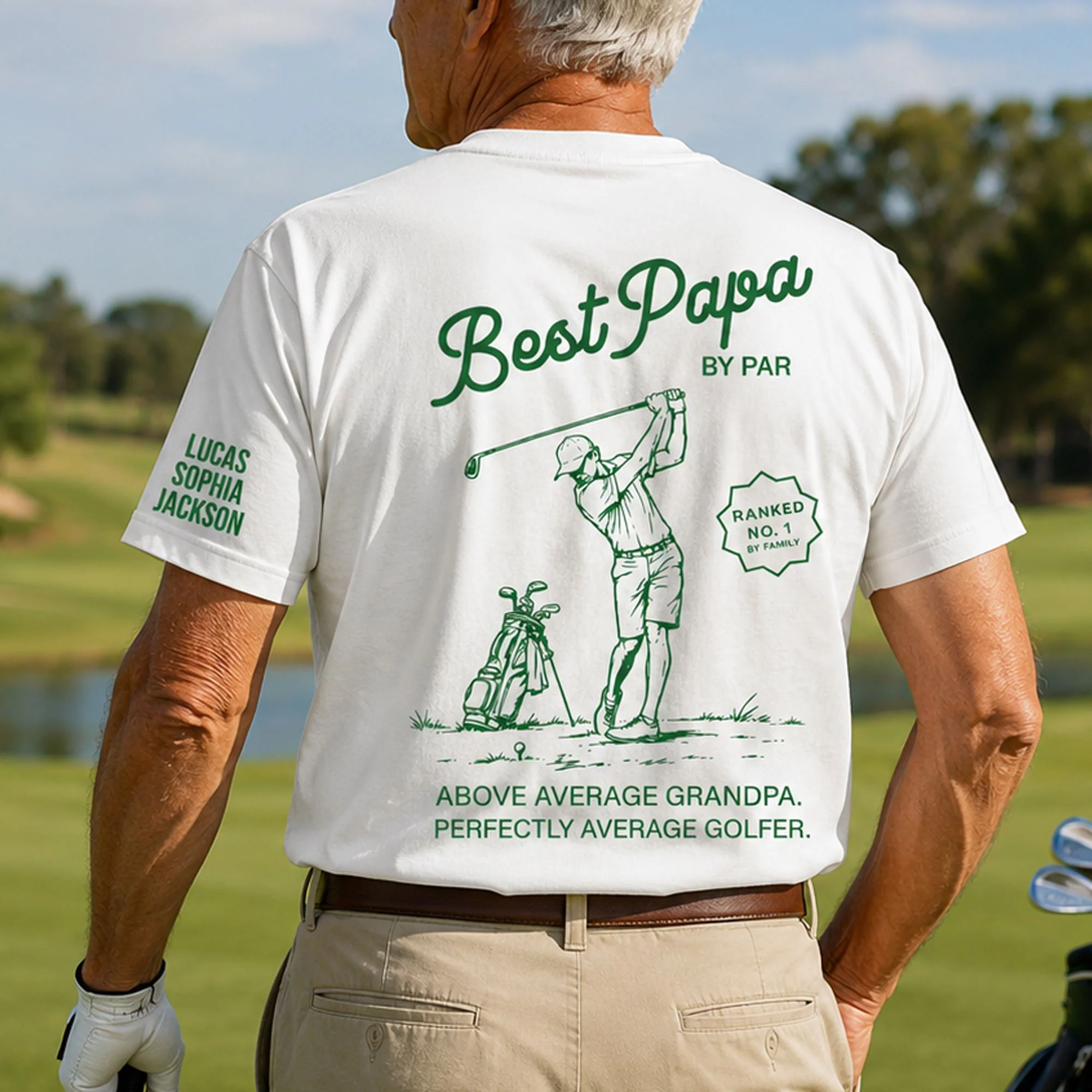 Best Dad, Papa By Par Custom Name In Sleeves - Personalized Shirt - Image 4