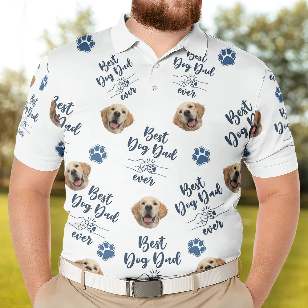 Best Dog Dad Ever - Personalized Photo Polo Shirt - Image 2