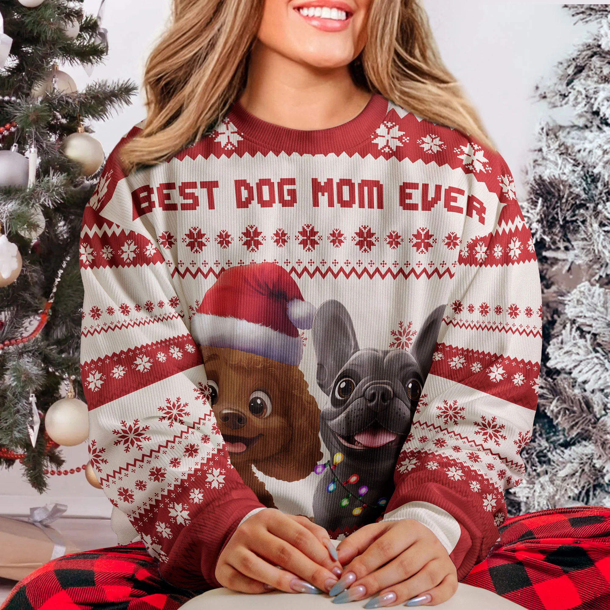 Best Dog Mom Ever - 3D Style - Personalized Ugly Sweater - Image 2