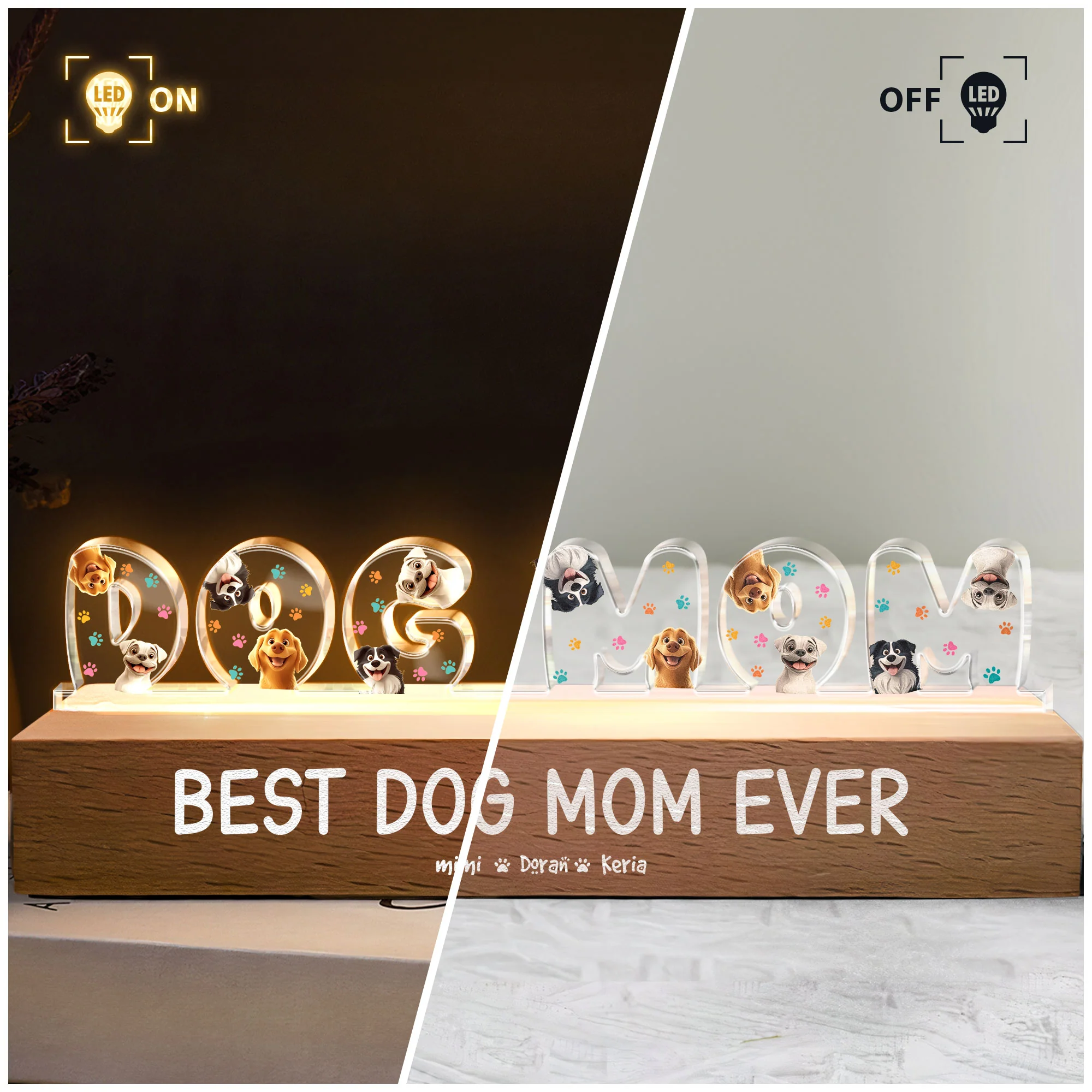 Best Dog Mom Ever New Version - Personalized LED Night Light - Image 3