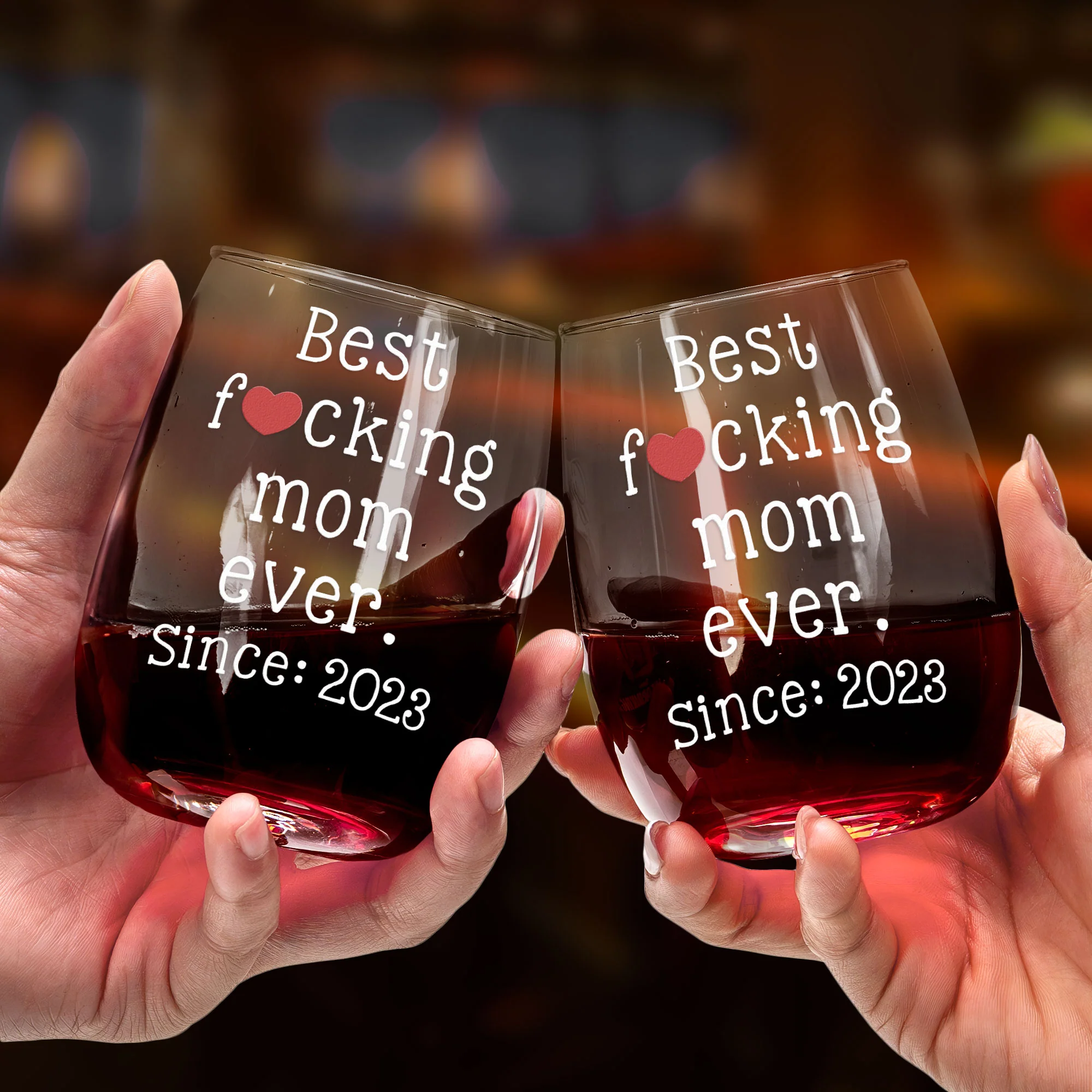 Best F*Cking Mom Ever Custom Year - Personalized Stemless Wine Glass - Image 3