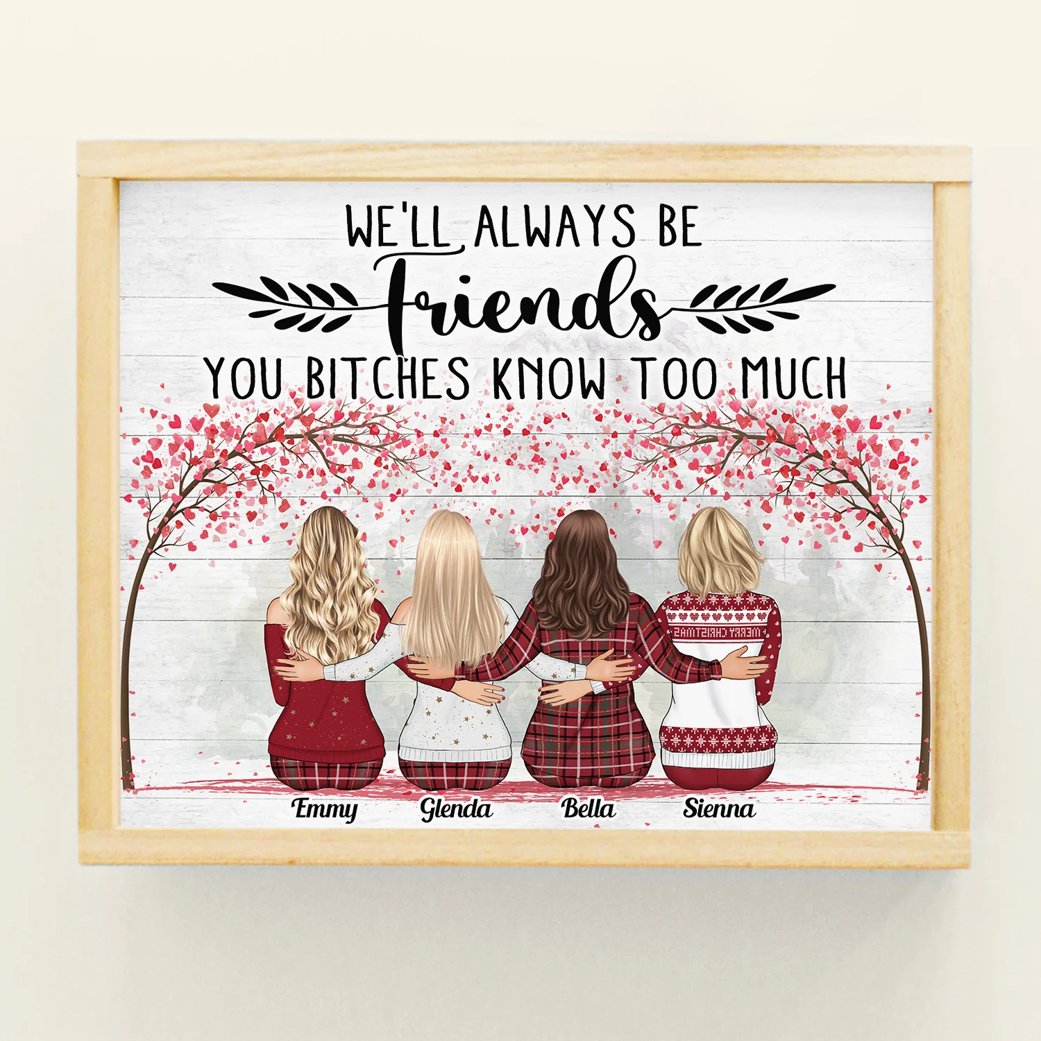 Best Friends Are Hard To Find The Bests Are Already Mine Pink Tree - Personalized Poster - Christmas Gift For Friends, Besties - Family Hugging - Image 3