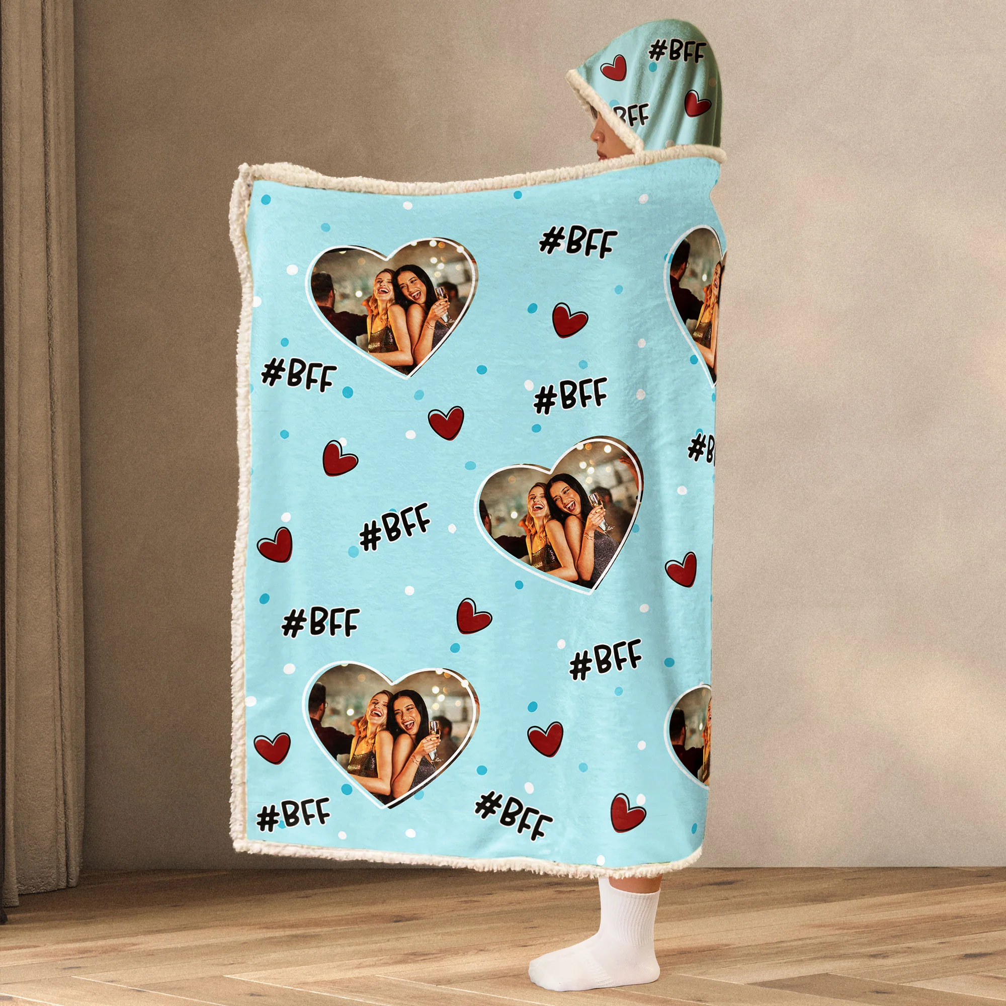 Best Friends Gift Custom Photo - Personalized Photo Wearable Blanket Hoodie - Image 4