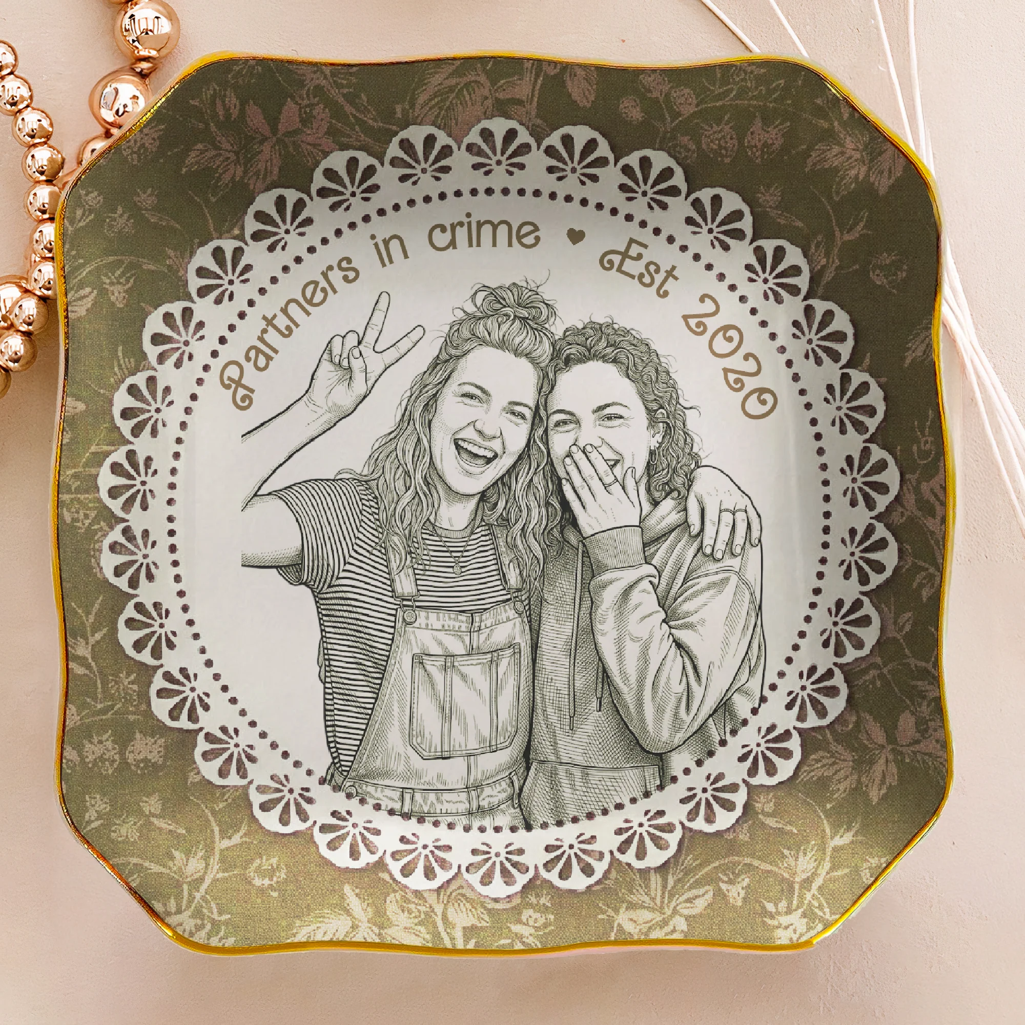 Best Friends Gift For Her Custom Photo Sketch Line Art - Personalized Jewelry Dish - Image 4