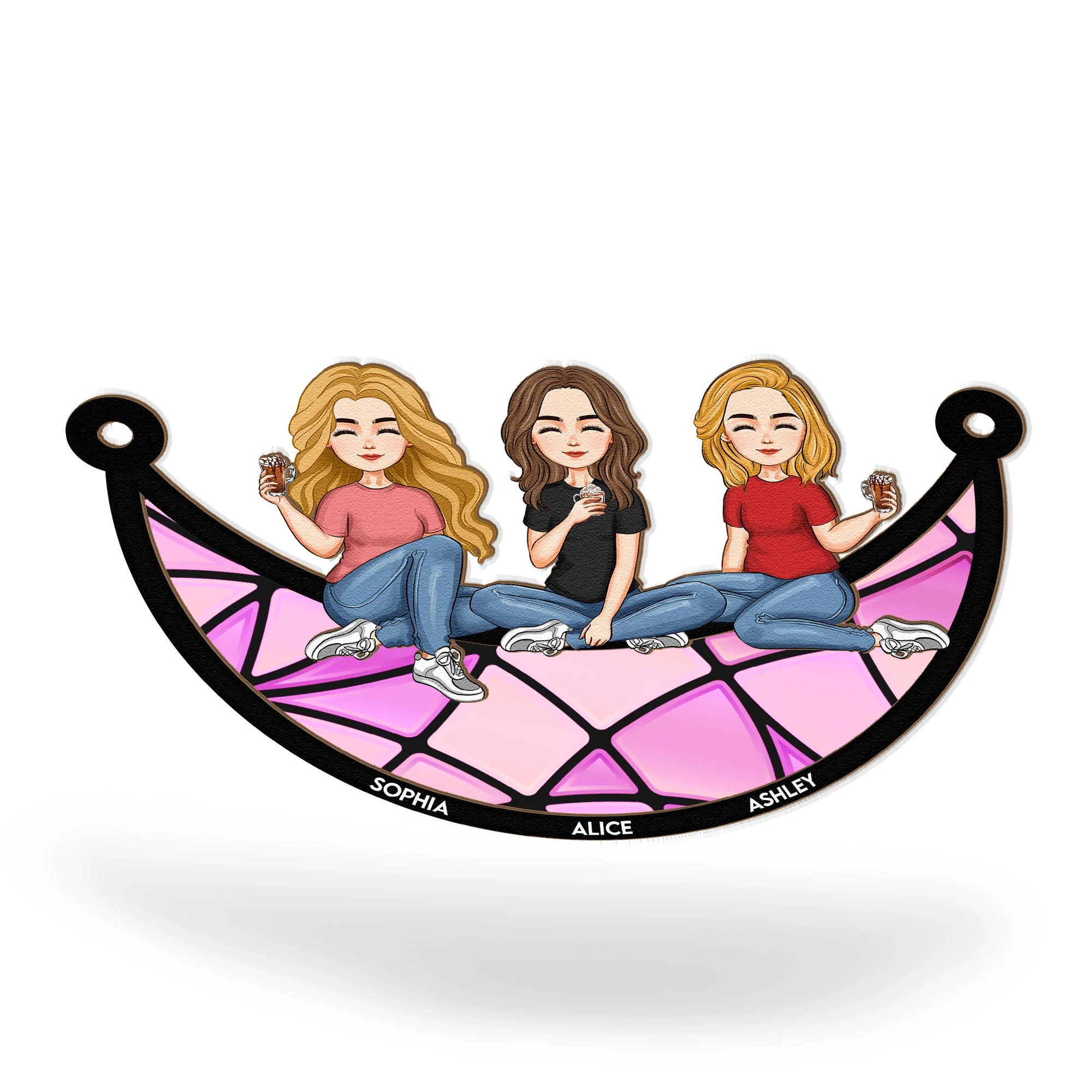Best Friends Sitting On The Moon - Personalized Window Hanging Suncatcher Ornament - Image 4