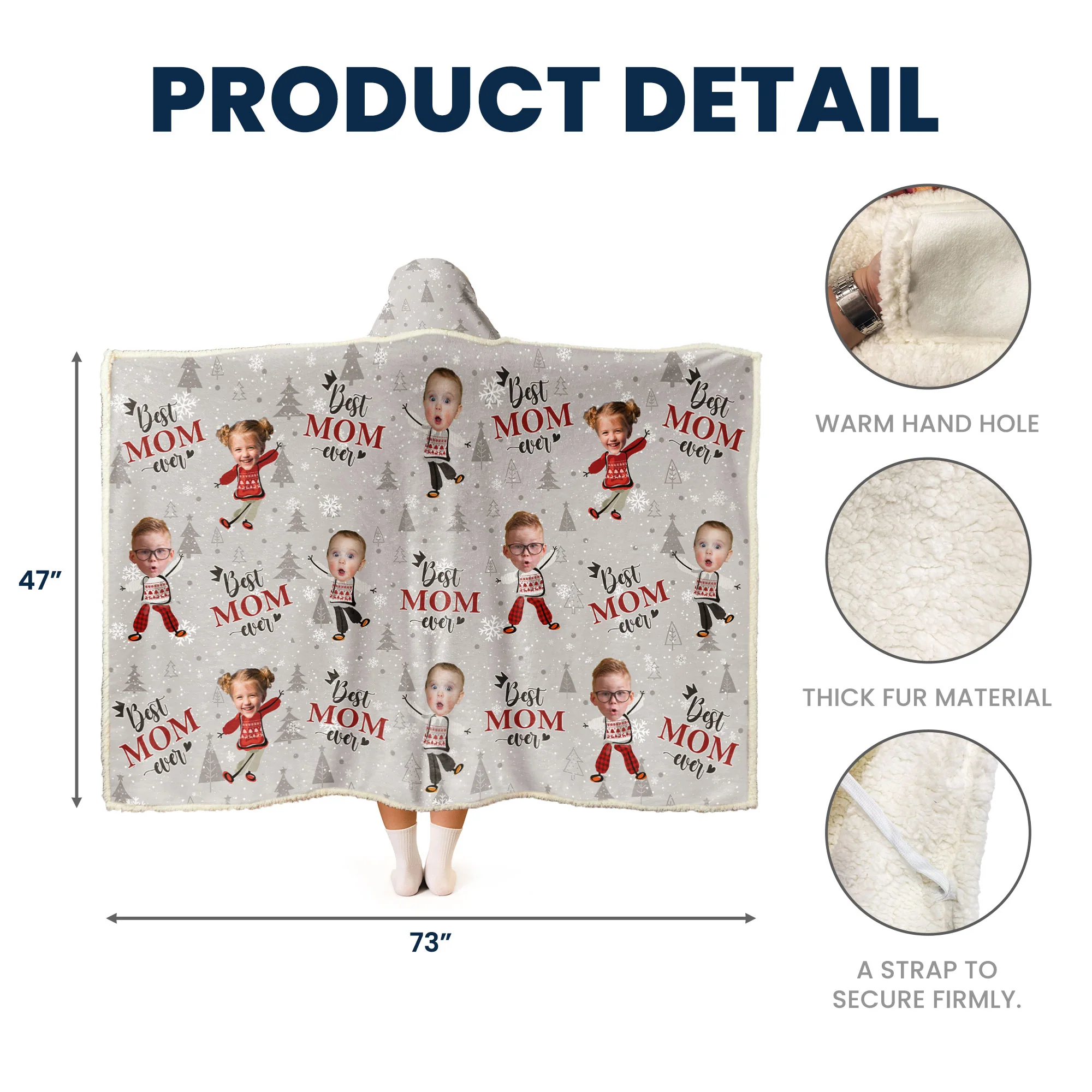 Best Mom Ever Christmas Gift - Personalized Photo Wearable Blanket Hoodie - Image 6