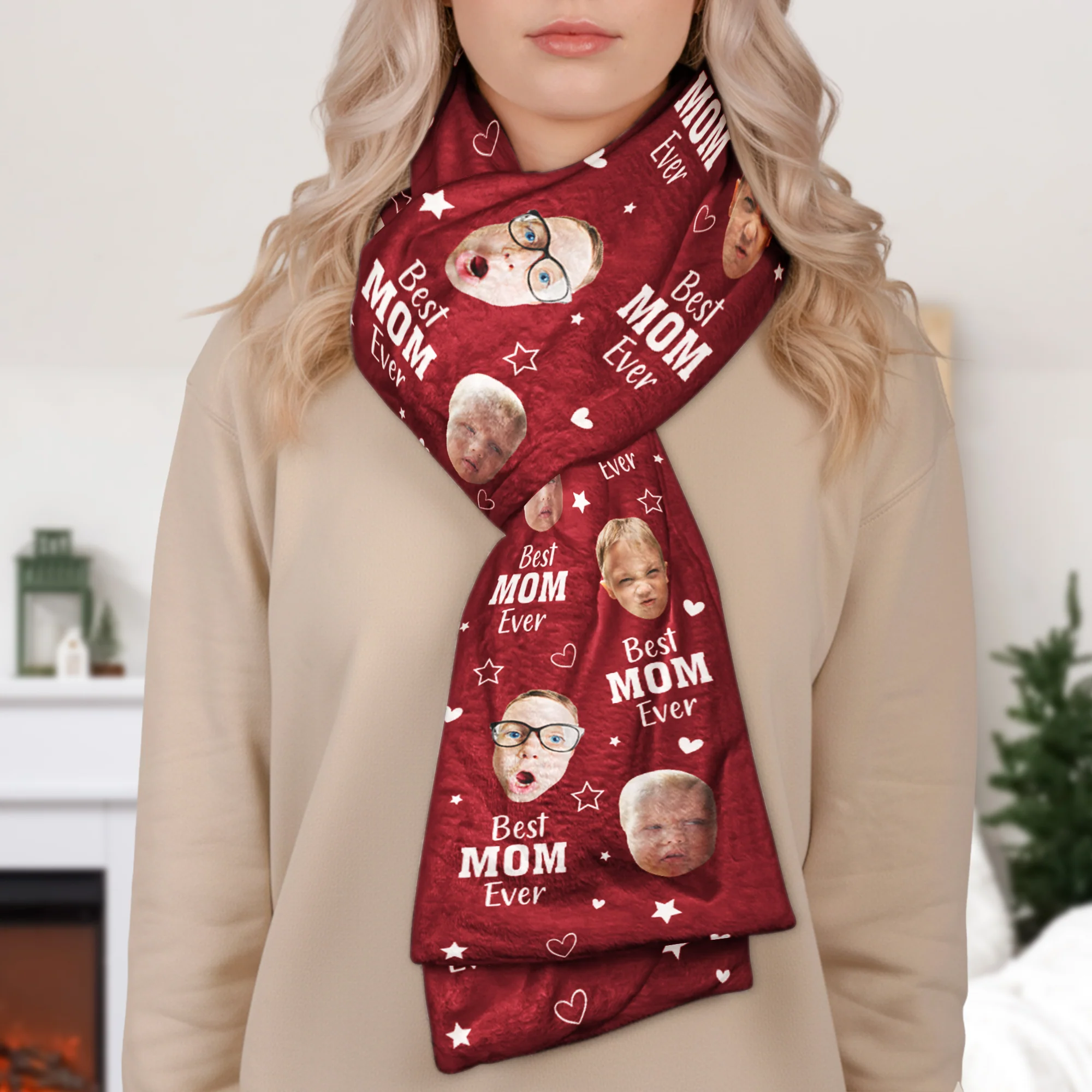 Best Mom Ever Custom Kid Face - Personalized Photo Fleece Scarf - Image 5