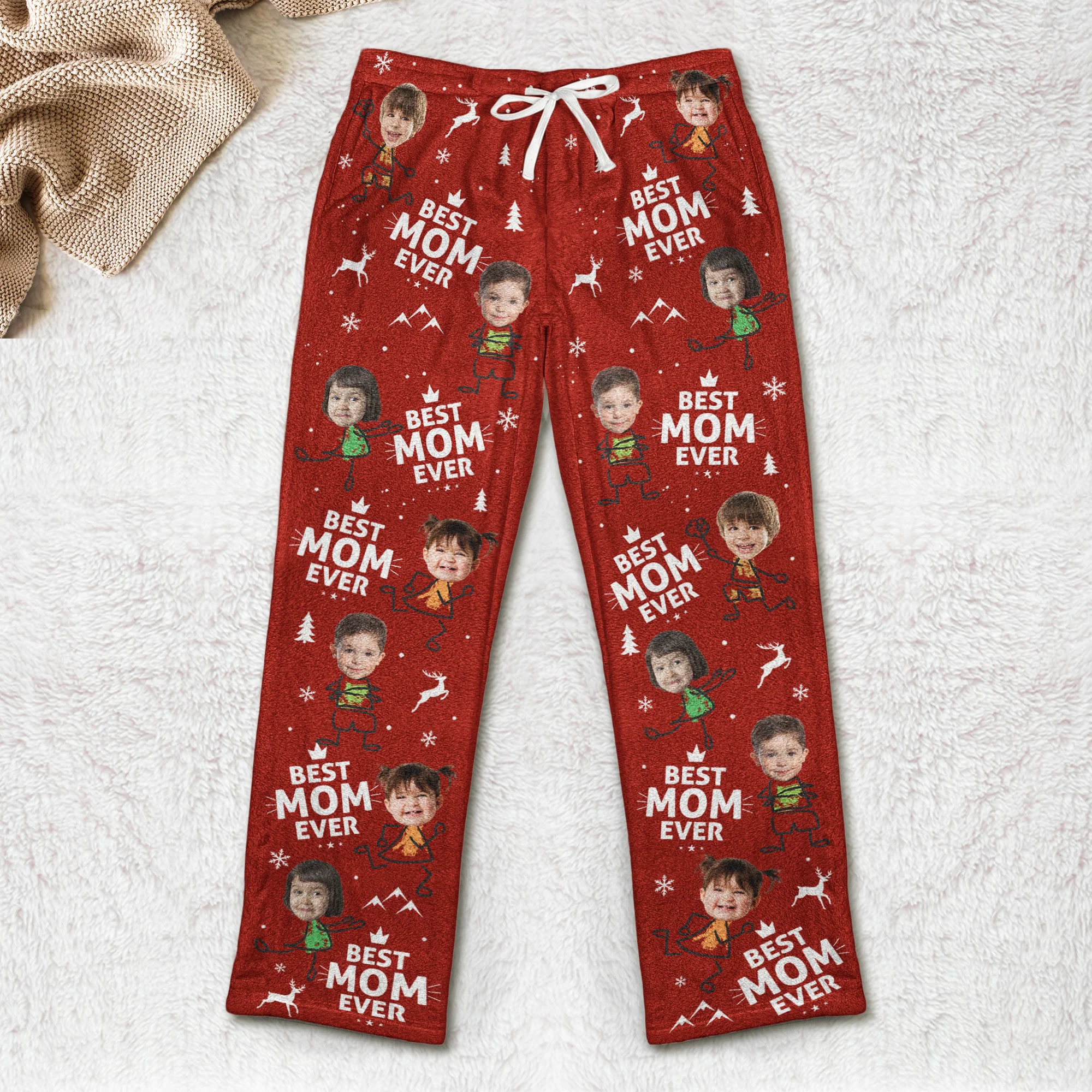 Best Mom Ever Custom Photo - Personalized Photo Fleece Pajama Pants - Image 4