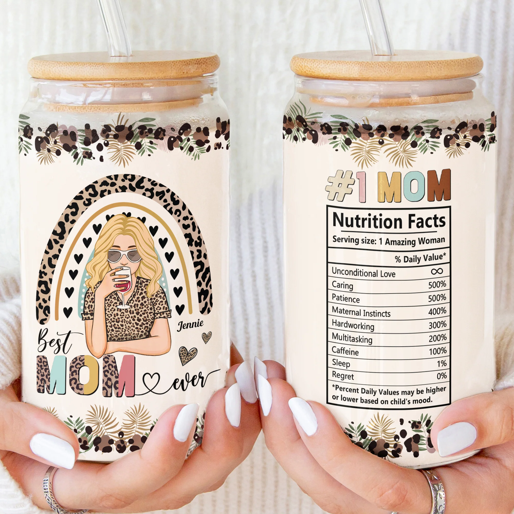 Best Mom Ever Nutrition Facts Amazing Woman  - Personalized Clear Glass Cup - Image 2
