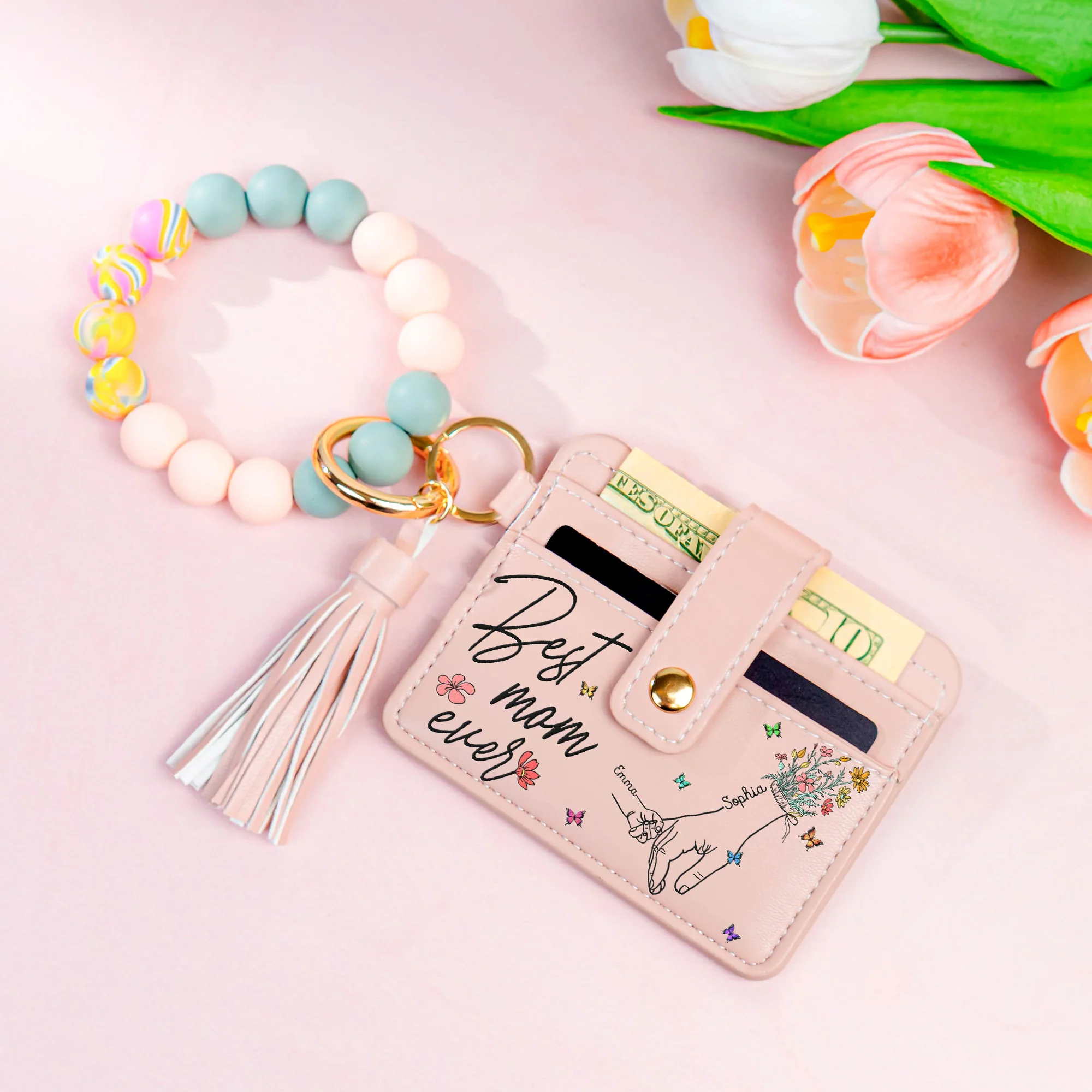 Best Mom Ever - Personalized Keychain Wristlet Leather Wallet - Image 2