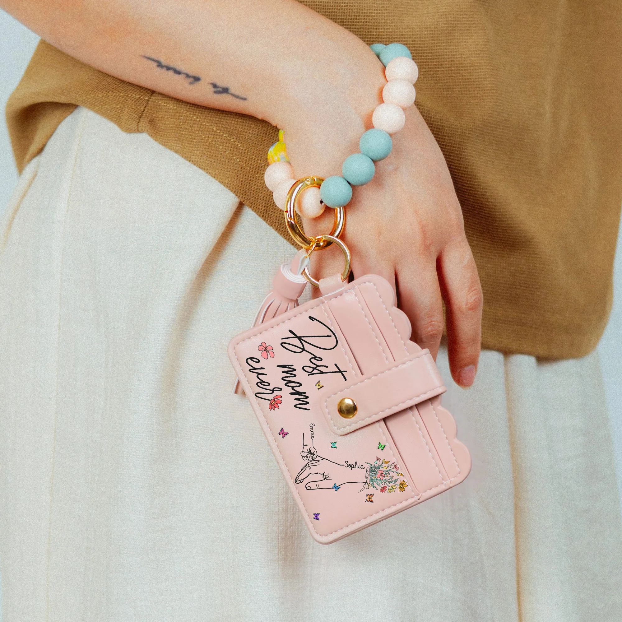 Best Mom Ever - Personalized Keychain Wristlet Leather Wallet - Image 3