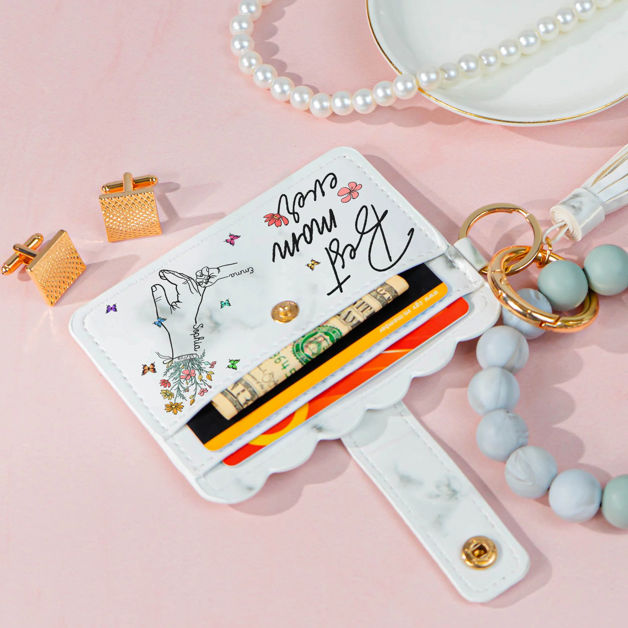 Best Mom Ever - Personalized Keychain Wristlet Leather Wallet - Image 5