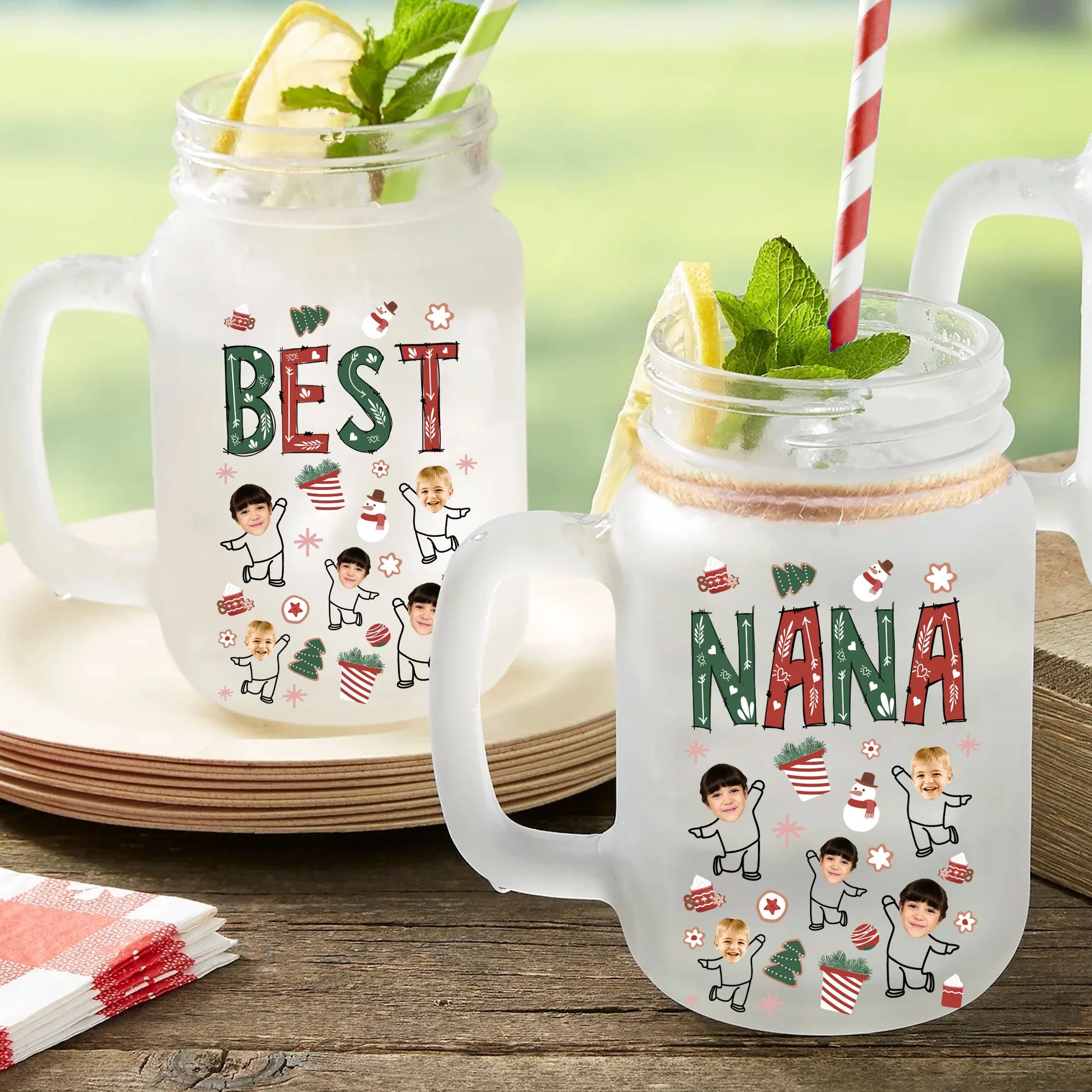 Best Nana - Personalized Photo Mason Jars Cups With Straw - Image 3