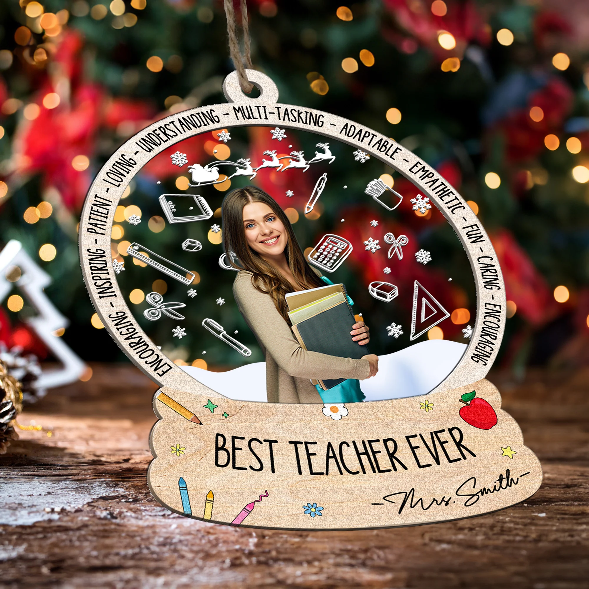 Best Teacher Ever - Gift For Teacher - Personalized Wood And Acrylic Photo Ornament - Image 4
