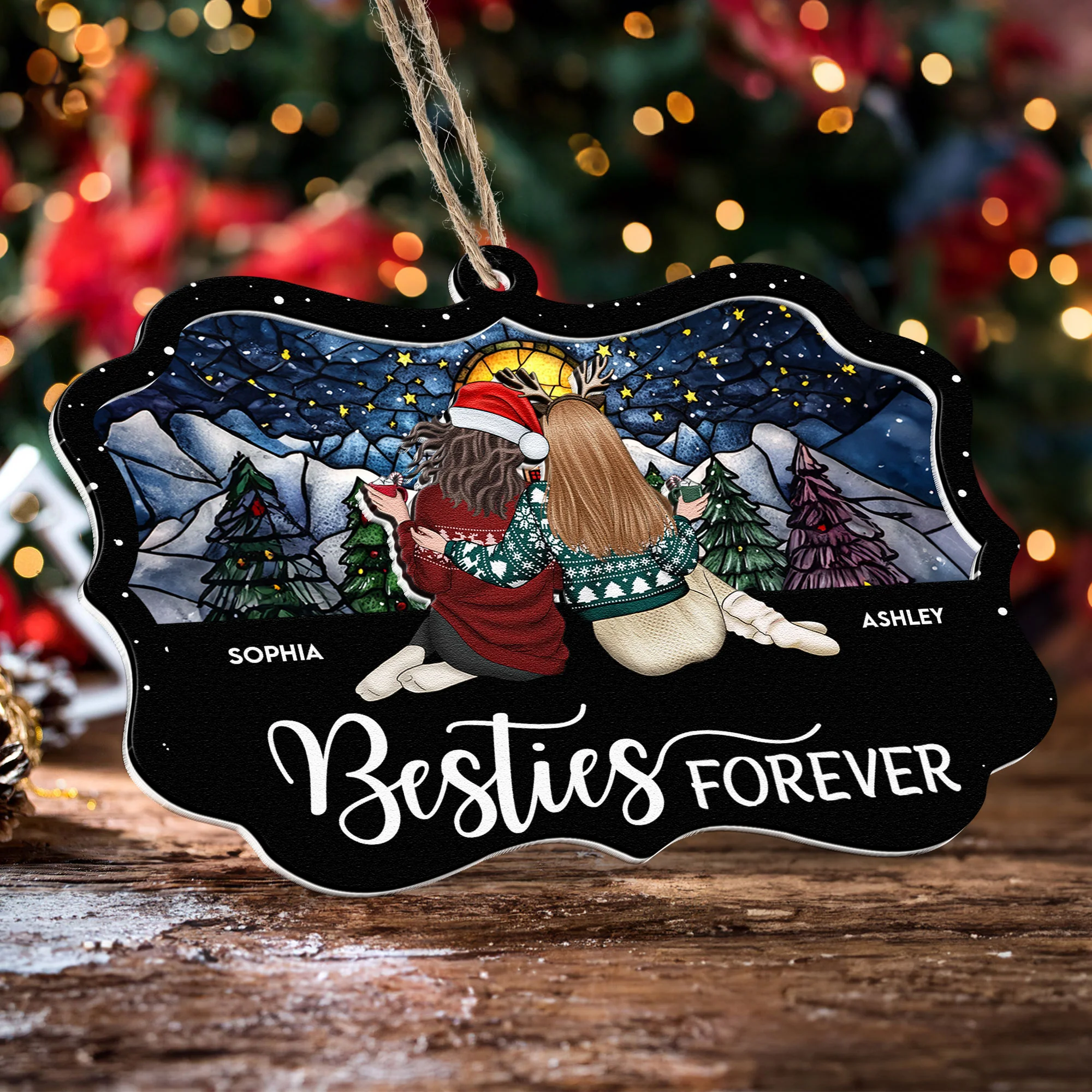 Bestie Christmas Time - Personalized Wood And Acrylic Ornament - Image 3