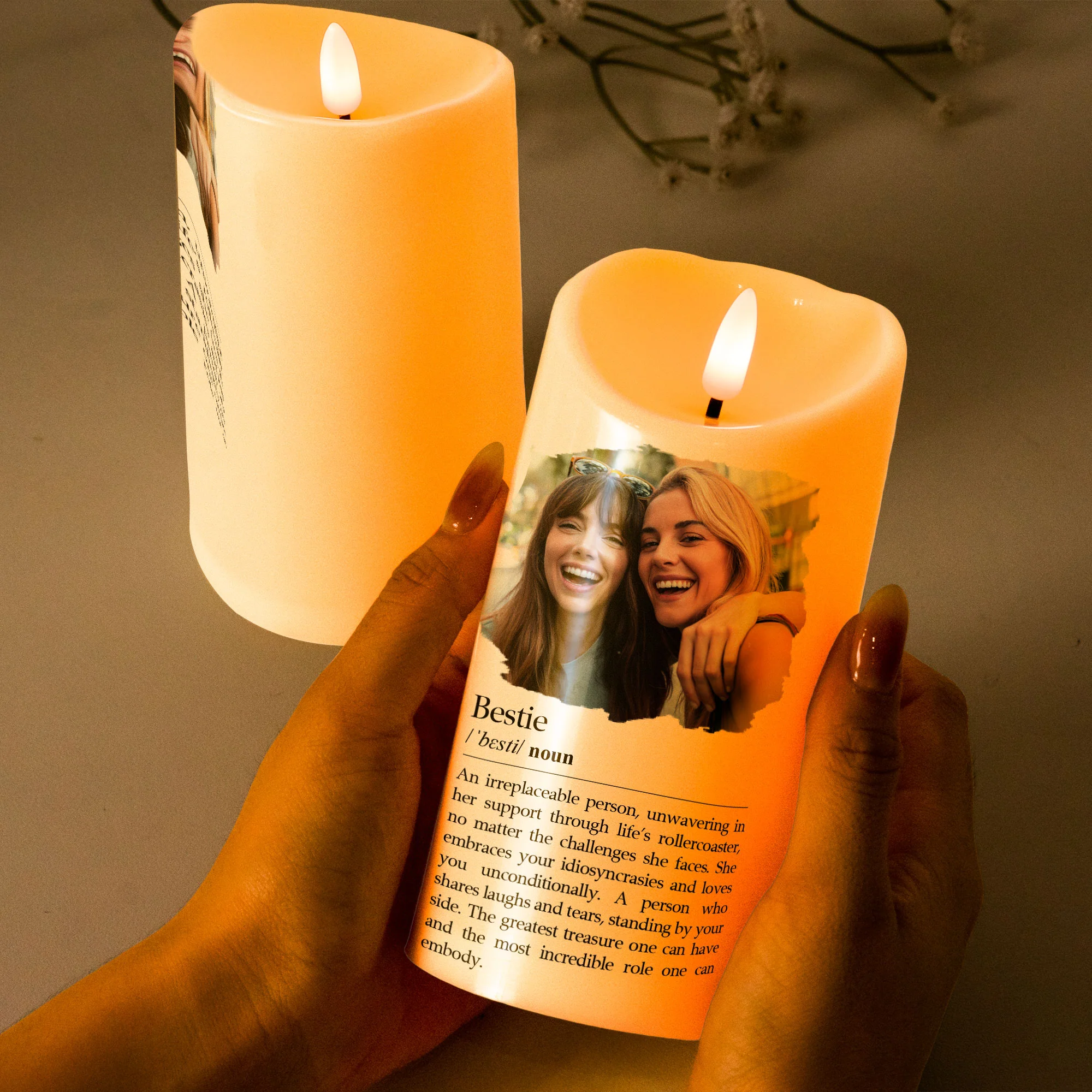 Bestie Definition, Soul Sister Definition - Friendship Gift - Personalized Photo LED Candle - Image 4
