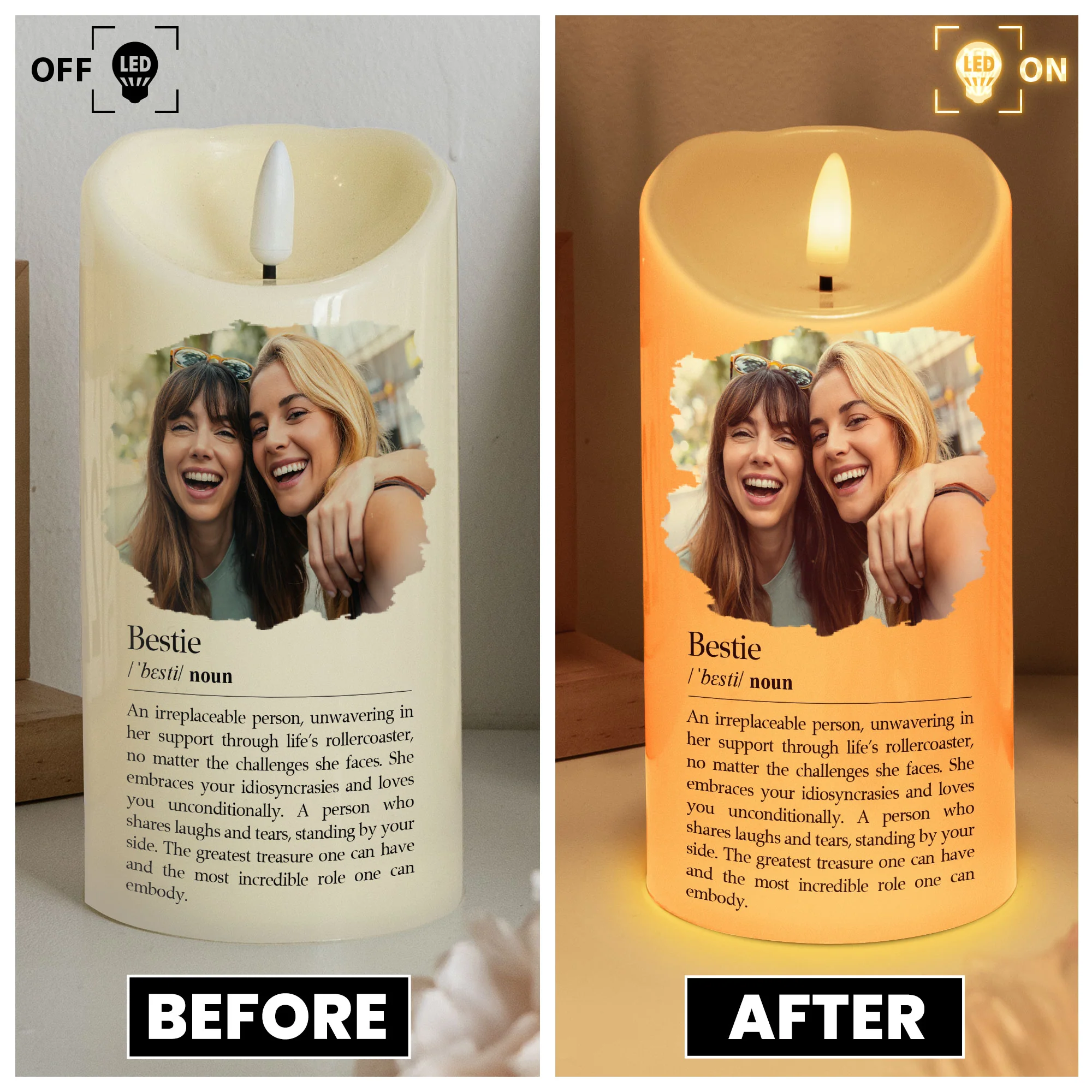 Bestie Definition, Soul Sister Definition - Friendship Gift - Personalized Photo LED Candle - Image 5