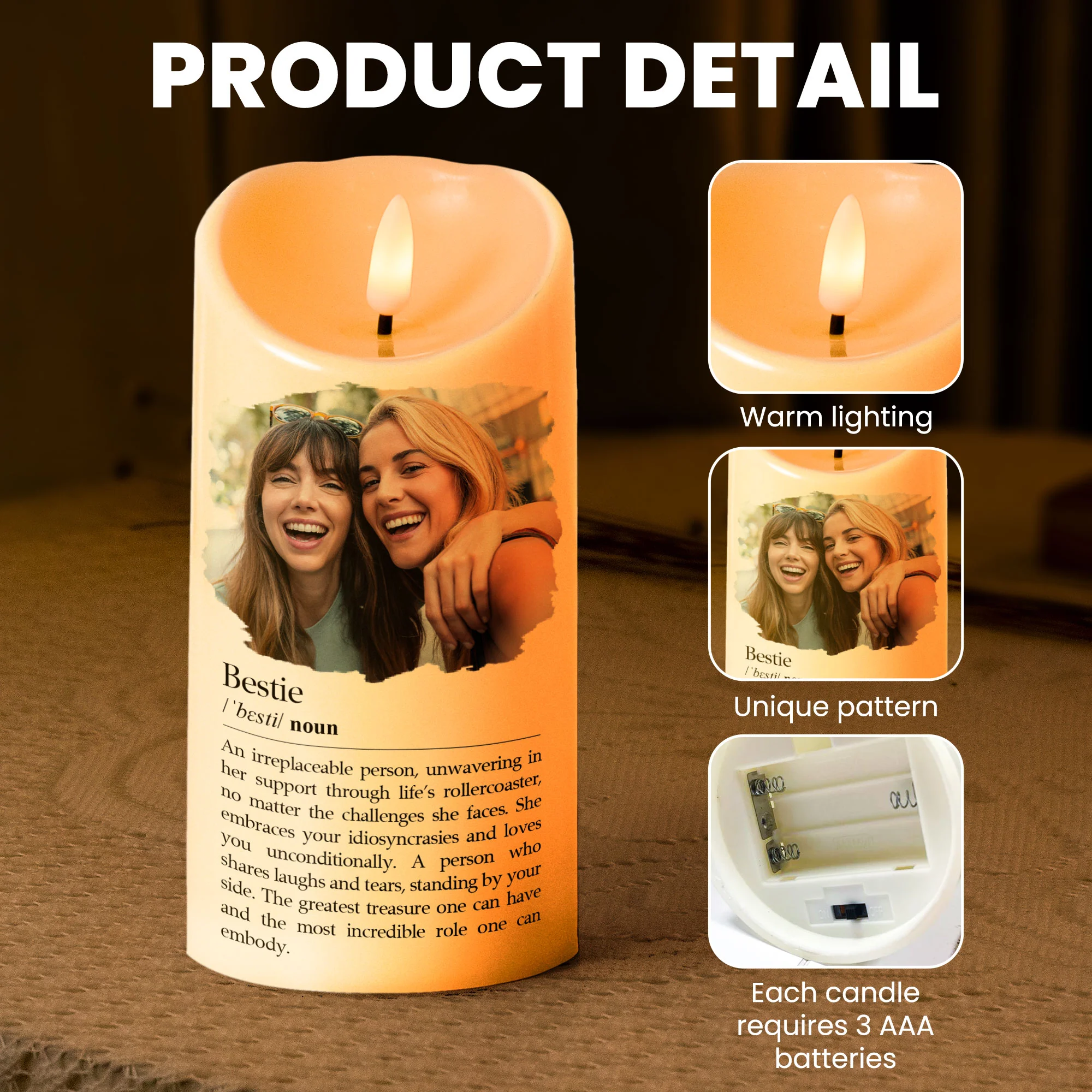 Bestie Definition, Soul Sister Definition - Friendship Gift - Personalized Photo LED Candle - Image 6