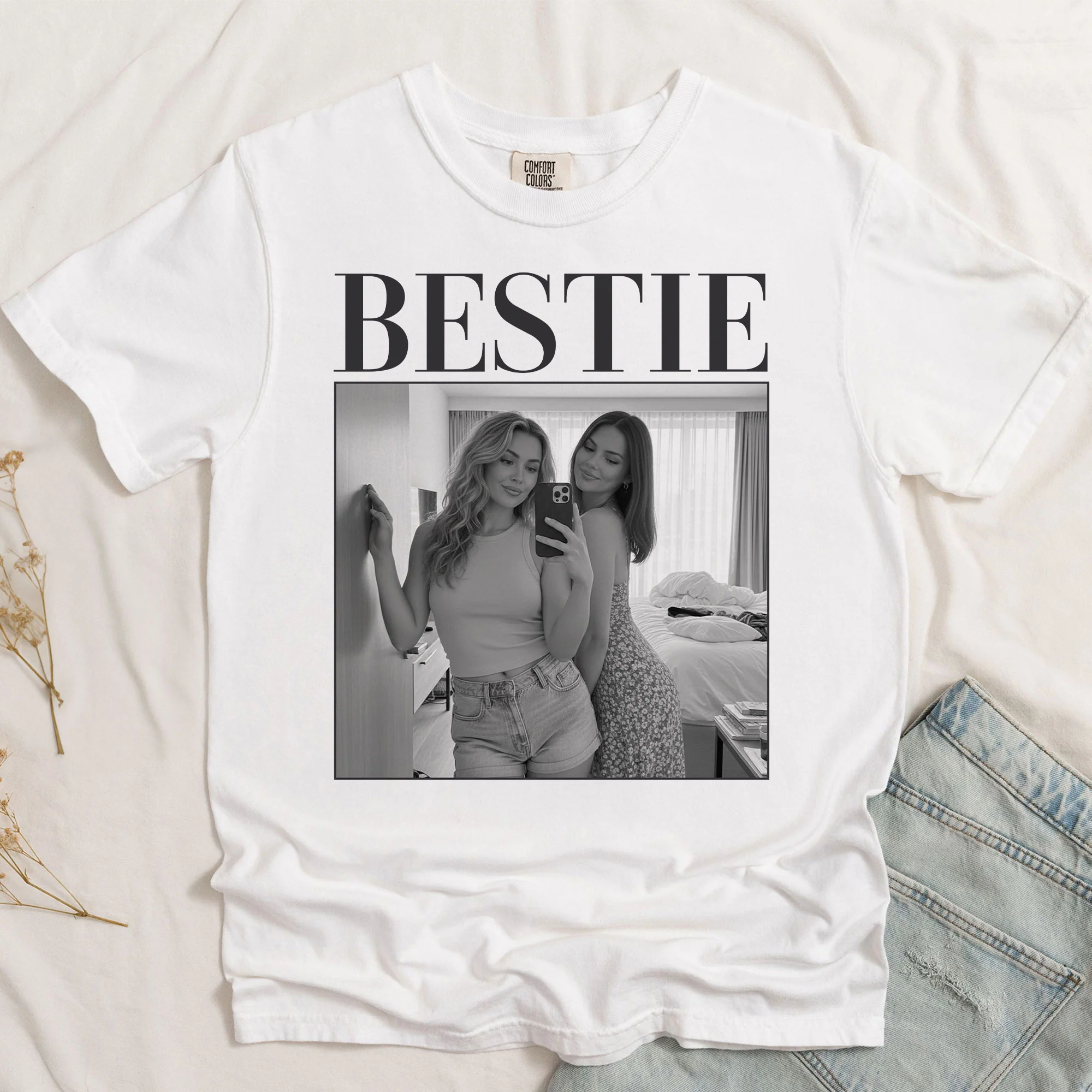 Bestie - Vintage Version - Personalized Photo Comfort Tee - Image 5