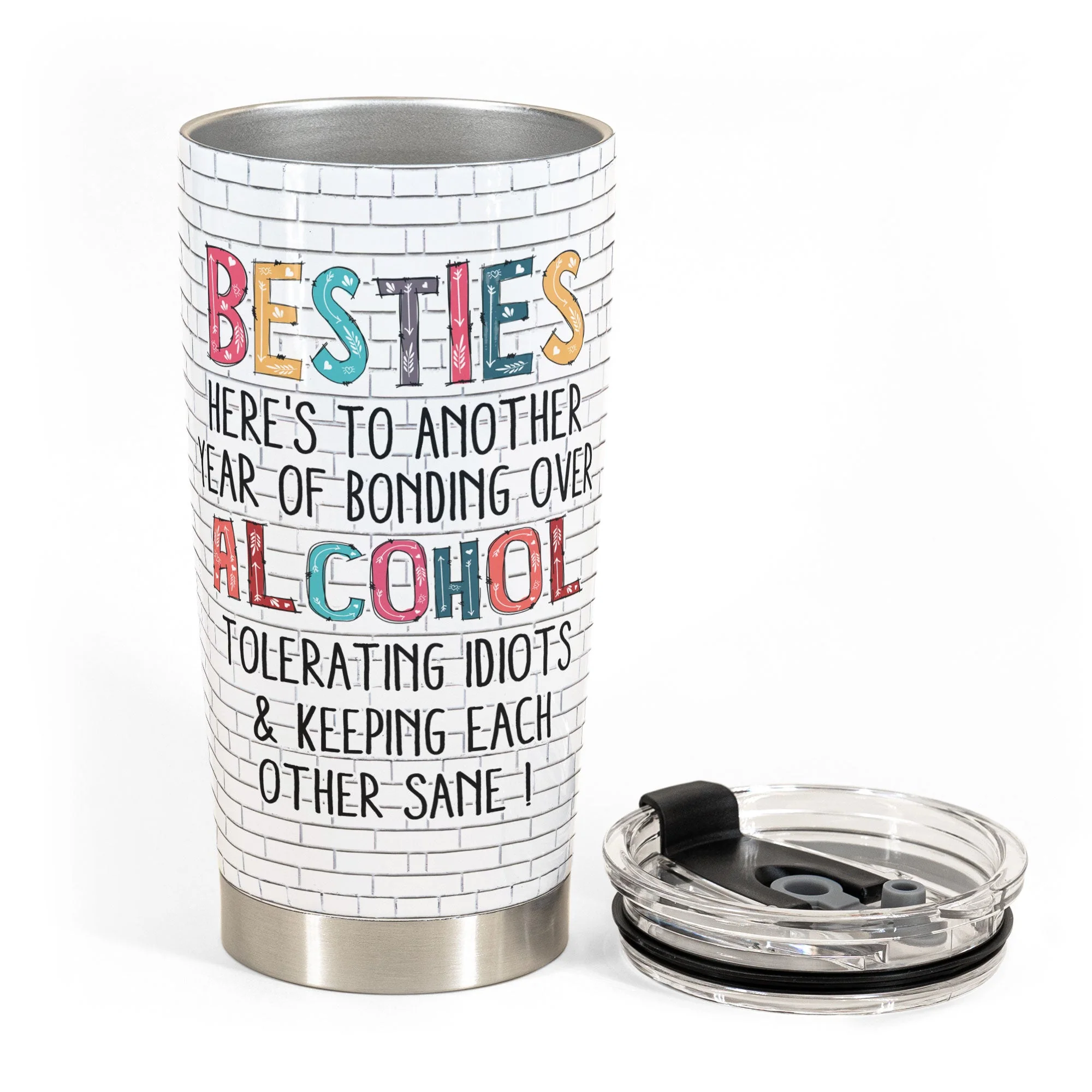 Besties - Another Year Of Bonding Over Alcohol - Cartoon Version - Personalized Tumbler Cup - Birthday, Funny Gift For Sisters, Sistas, Besties, Soul Sisters - Image 3