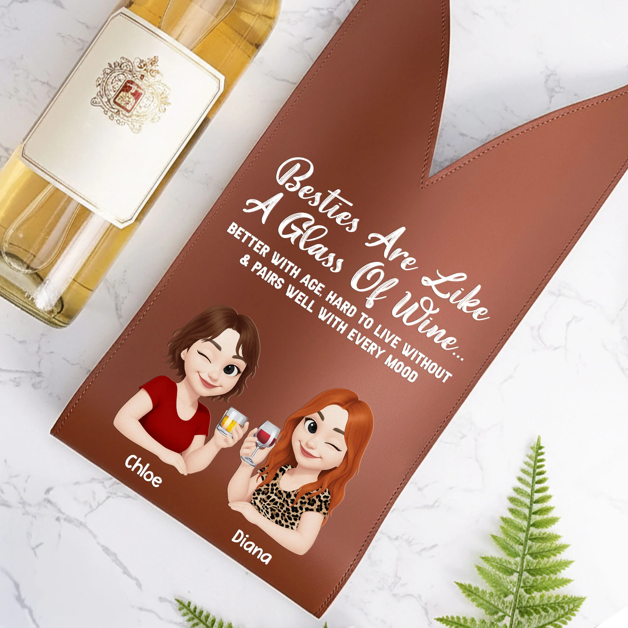 Besties Are Like A Glass Of Wine - Personalized Leather Wine Bag - Image 2