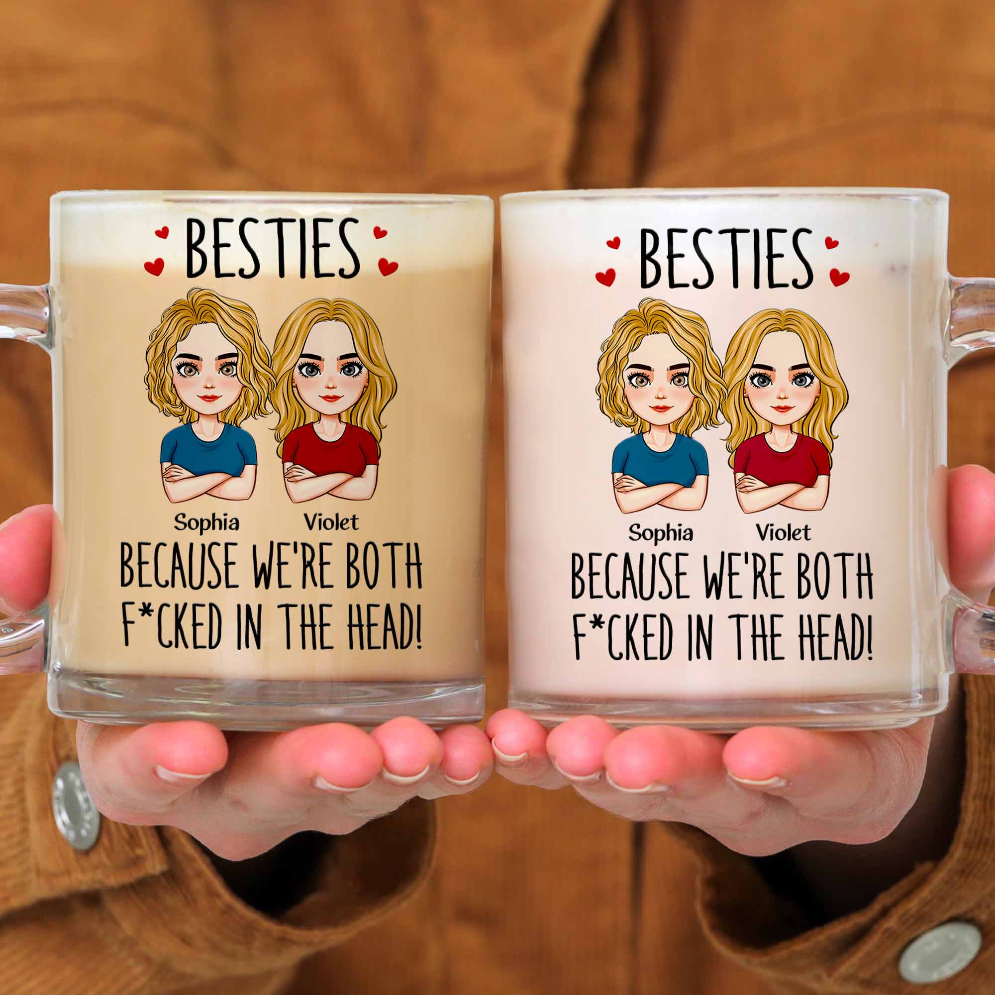 Besties Because We're Both F*cked In The Head! - Personalized Glass Mug - Image 4