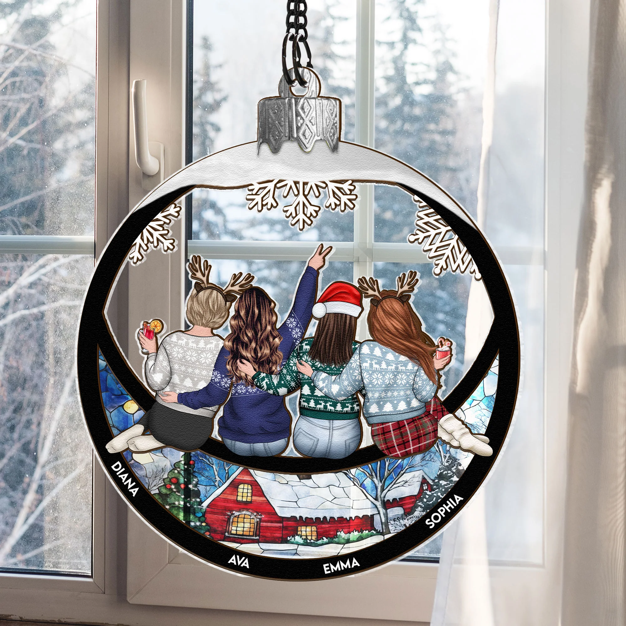 Besties Christmas Globe - Personalized Window Hanging Suncatcher Ornament - Image 4