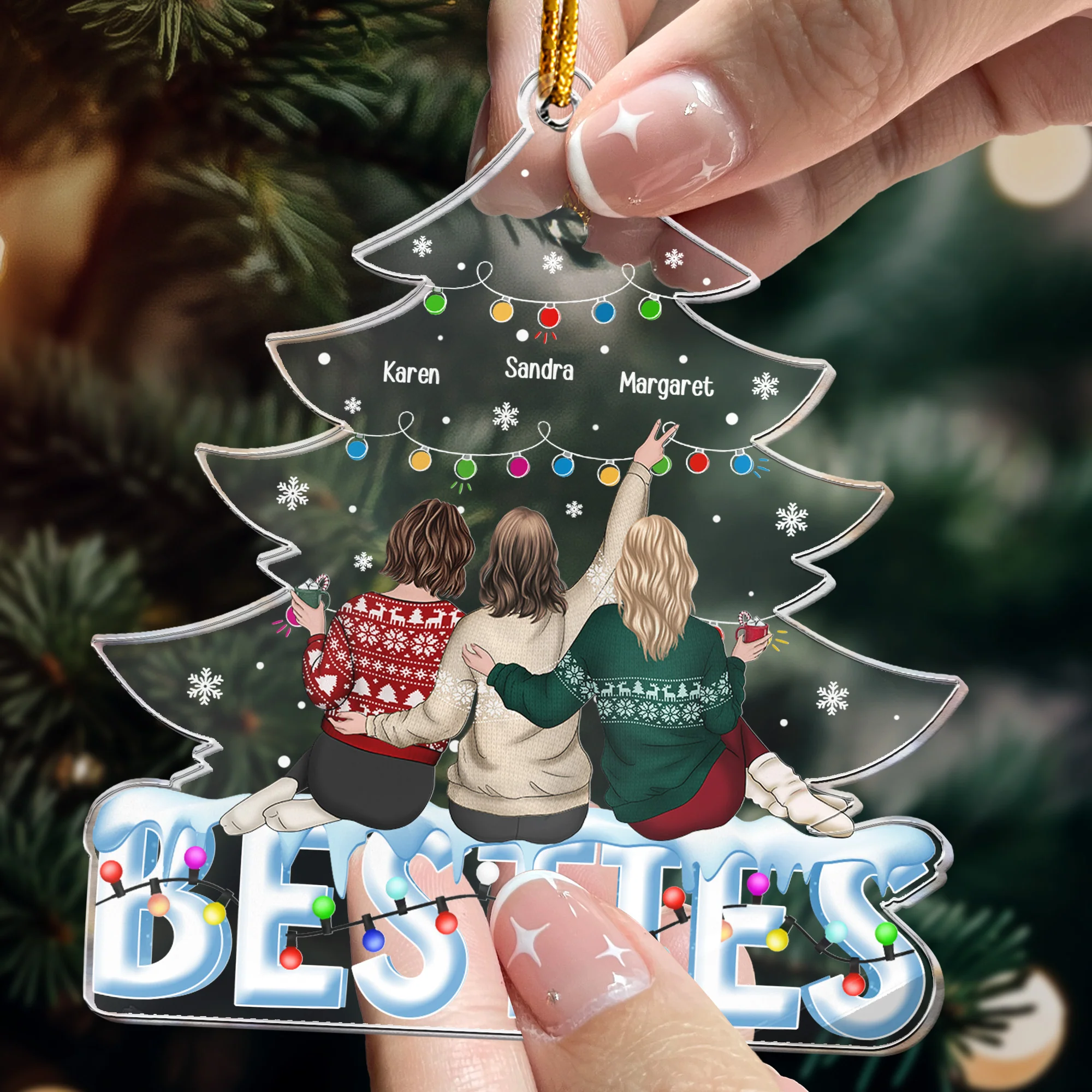Besties Christmas Tree - Personalized Acrylic Ornament - Image 2