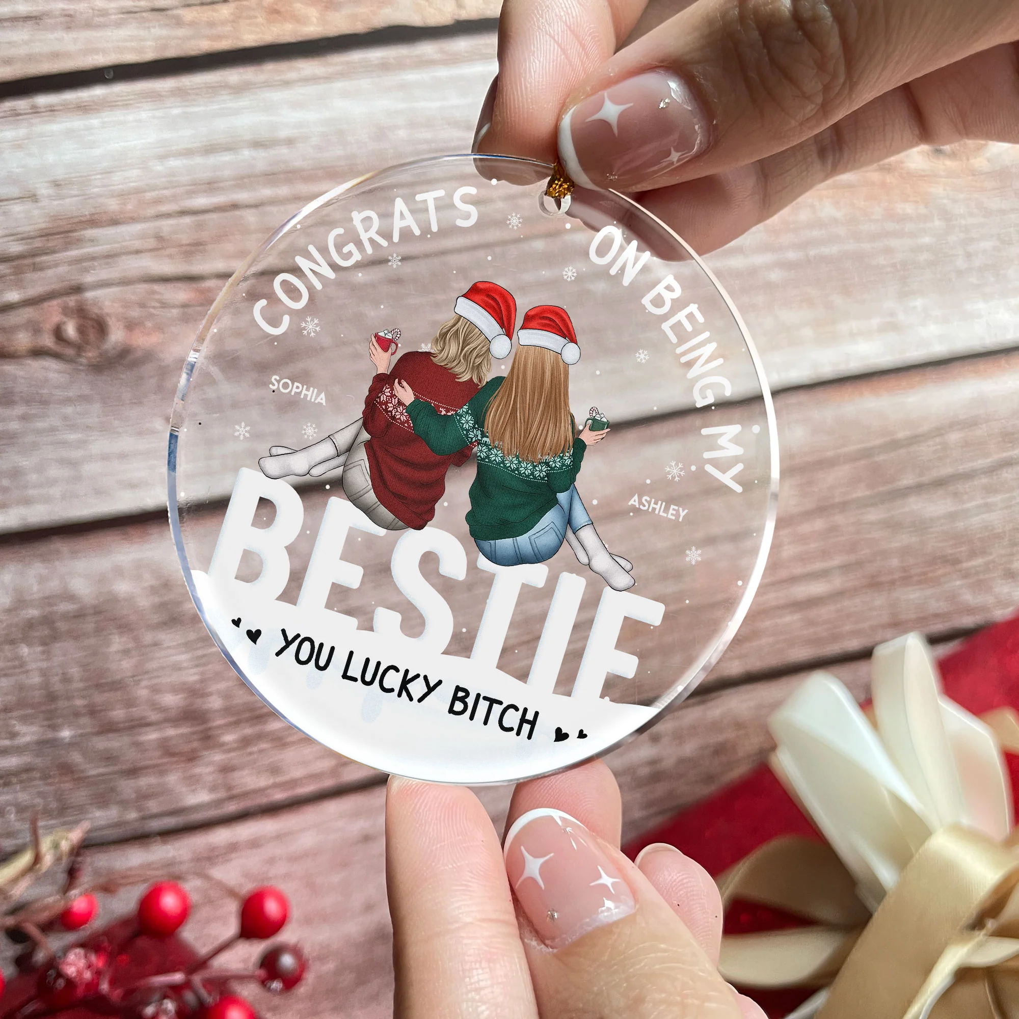 Besties, Congrats On Being My Bestie - Personalized Acrylic Ornament - Image 2