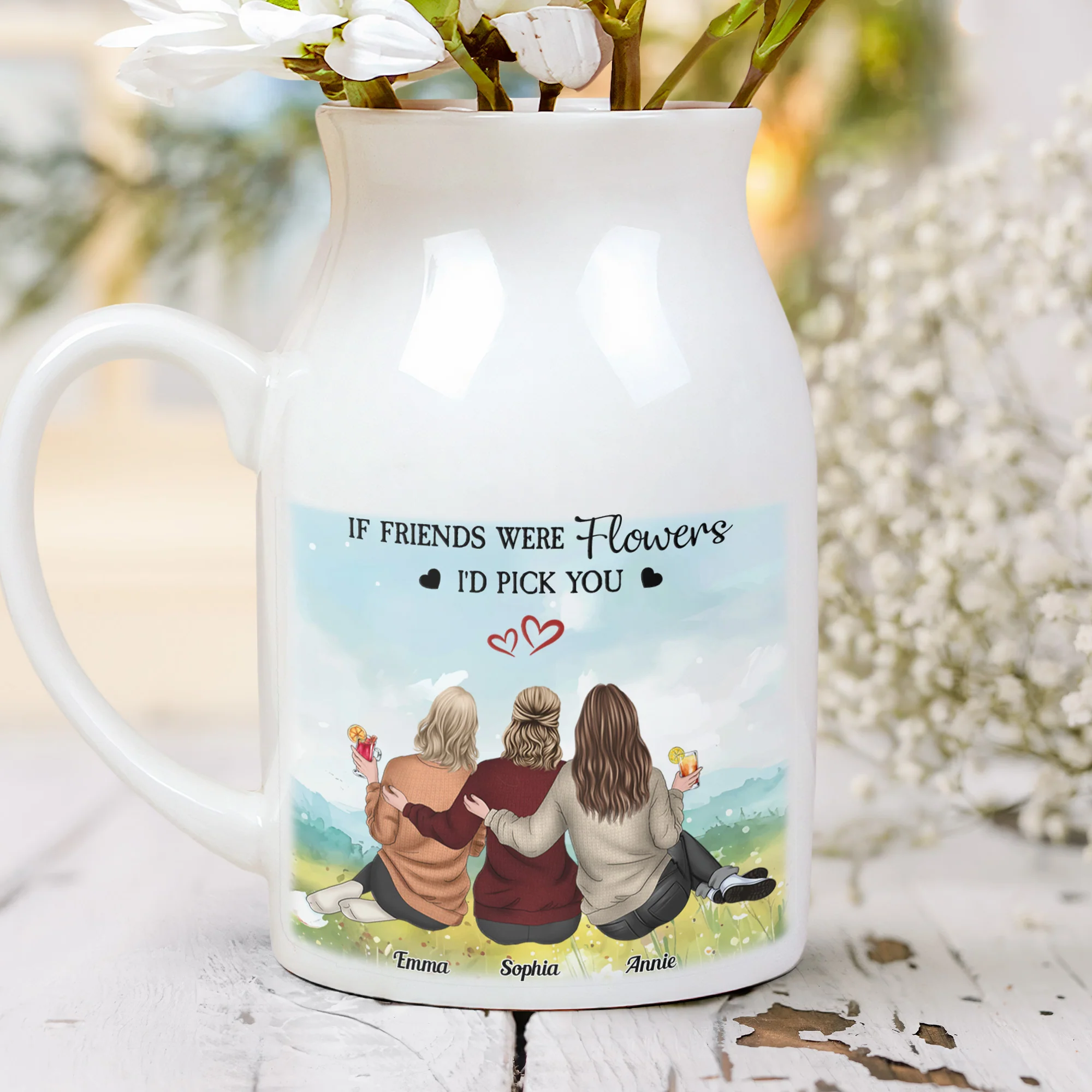Besties Flowers Because Of You I Laugh Harder - Personalized Ceramic Flower Vase - Image 2