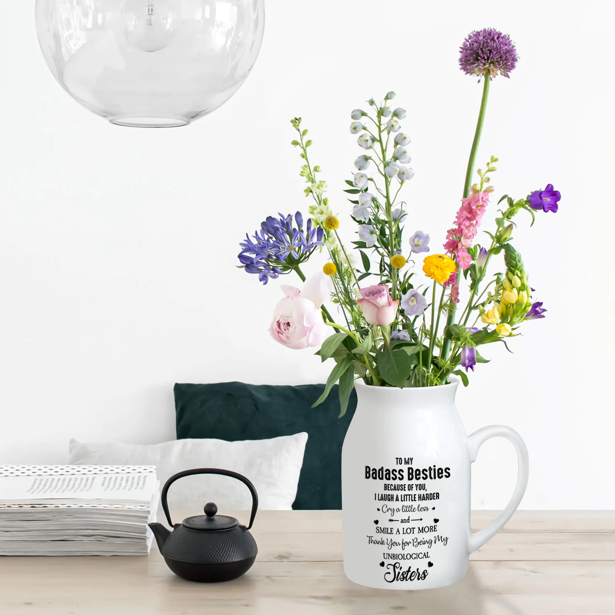 Besties Flowers Because Of You I Laugh Harder - Personalized Ceramic Flower Vase - Image 4