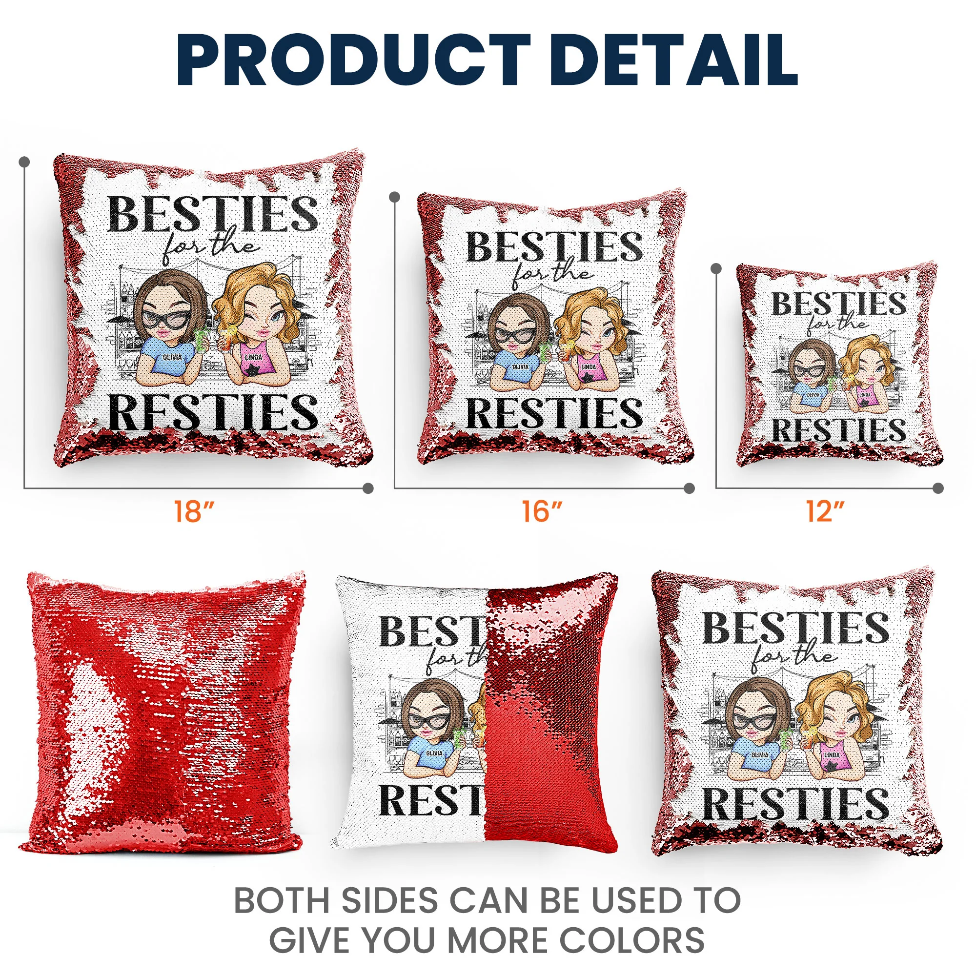 Besties For The Resties Gift For Friends - Custom Sequin Pillow - Image 4