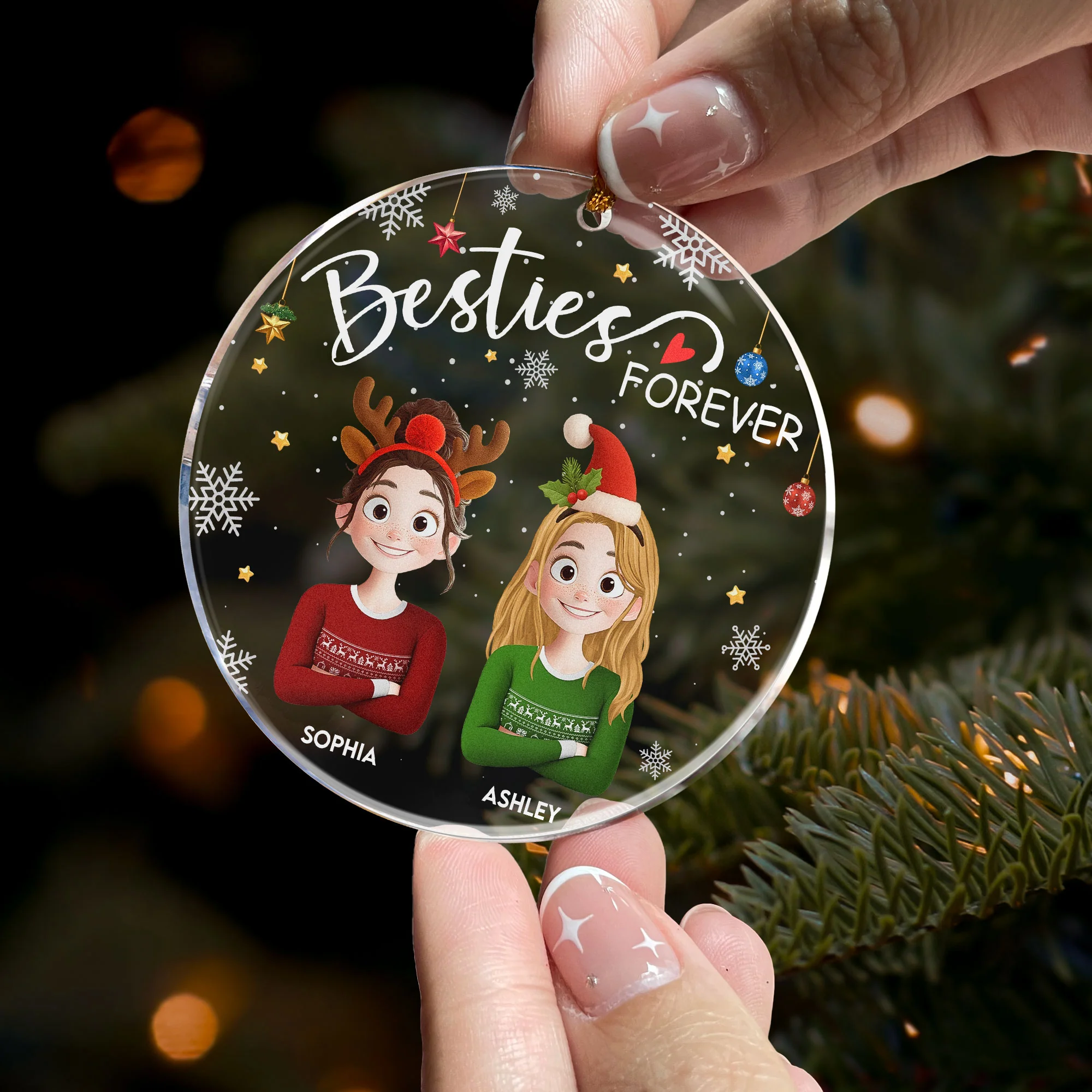 Besties Forever - 3D Style - Personalized Acrylic Ornament - Image 2