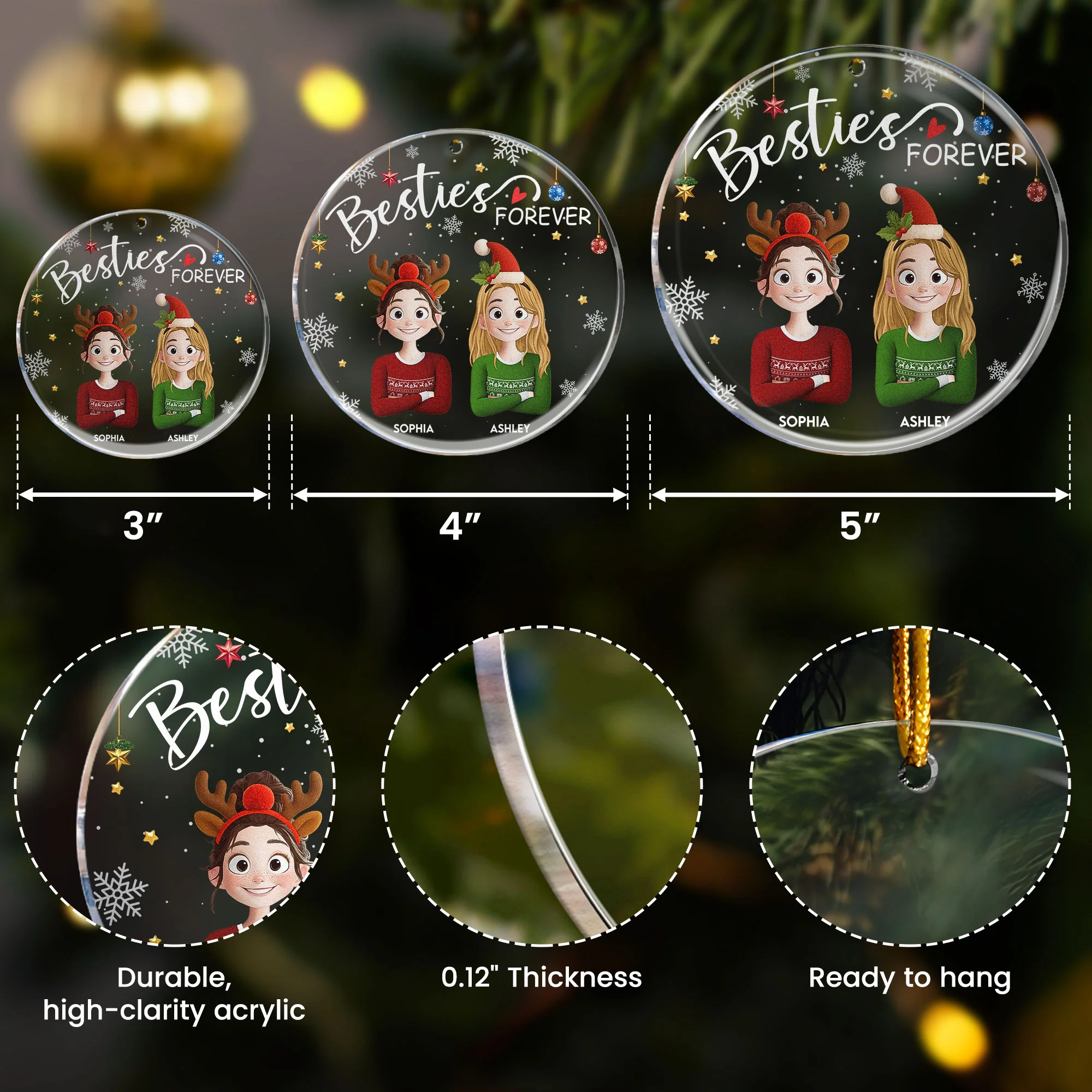 Besties Forever - 3D Style - Personalized Acrylic Ornament - Image 5