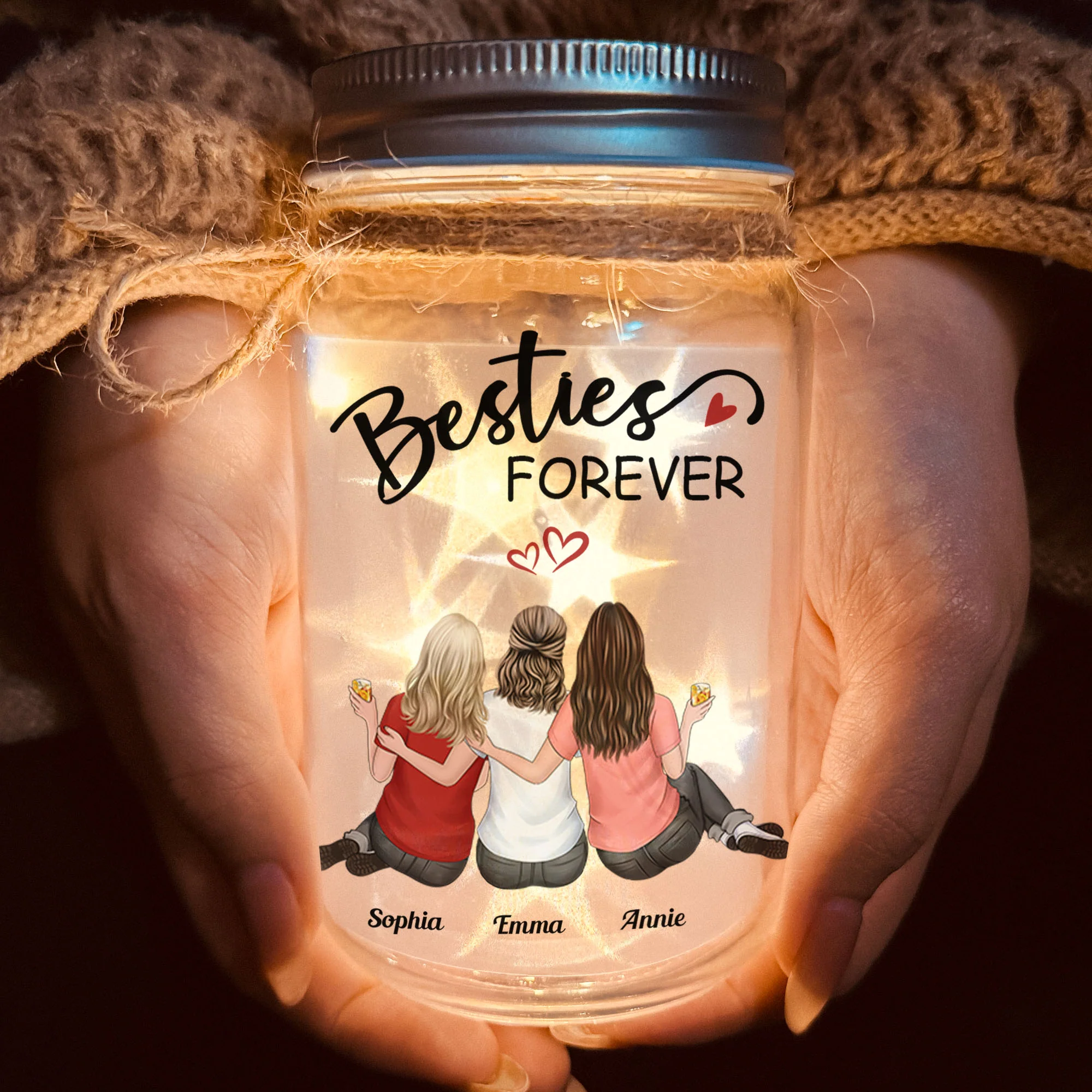 Besties Forever Because Of You I Laugh A Little Harder - Personalized Mason Jar Light - Image 2