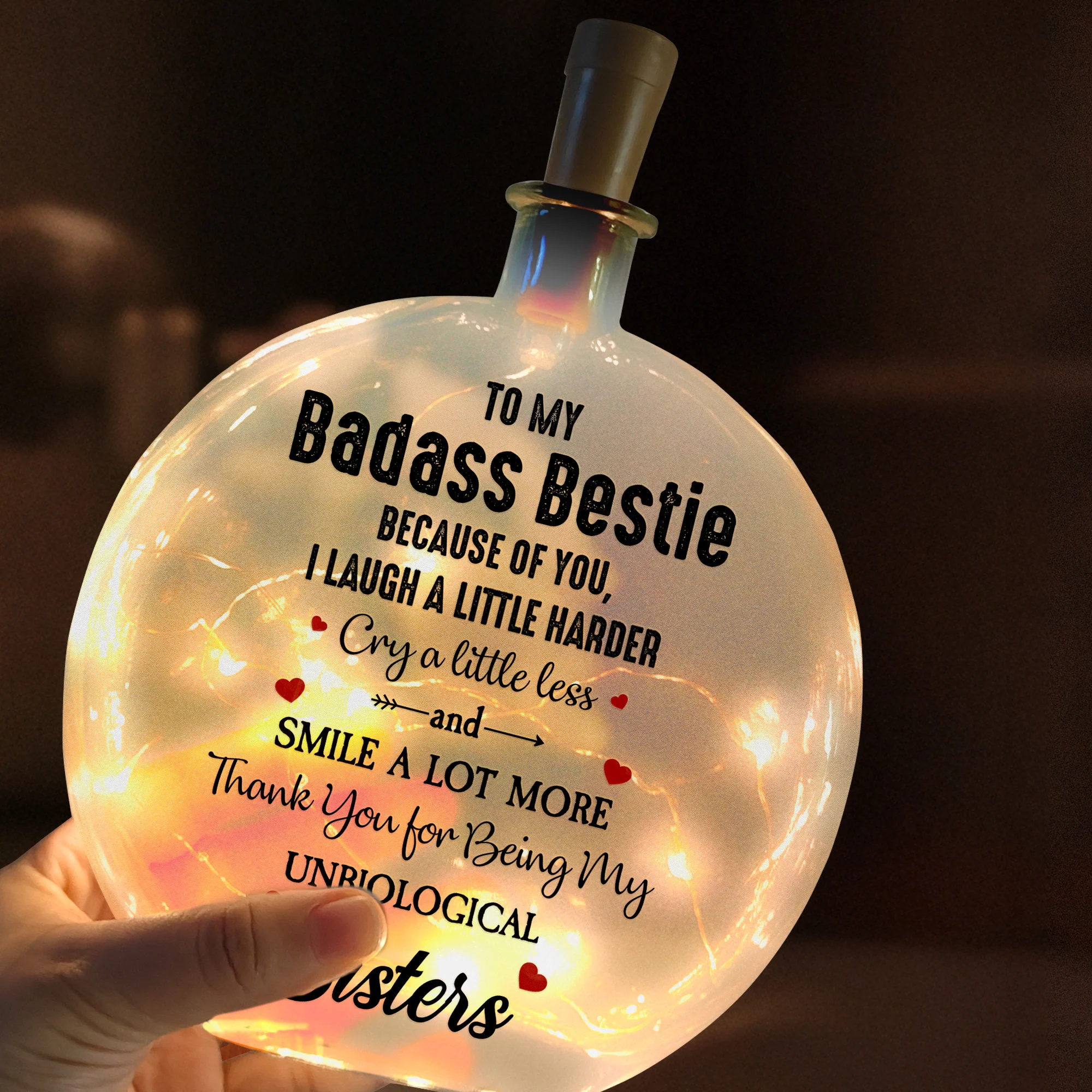 Besties Forever Because Of You I Laugh - Personalized Round Flat Bottle Light - Image 5