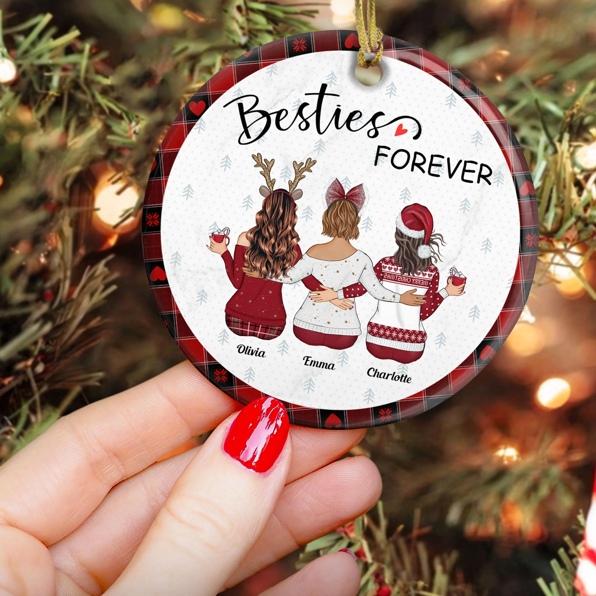 Besties Forever New Version - Personalized Ceramic Ornament - Image 3