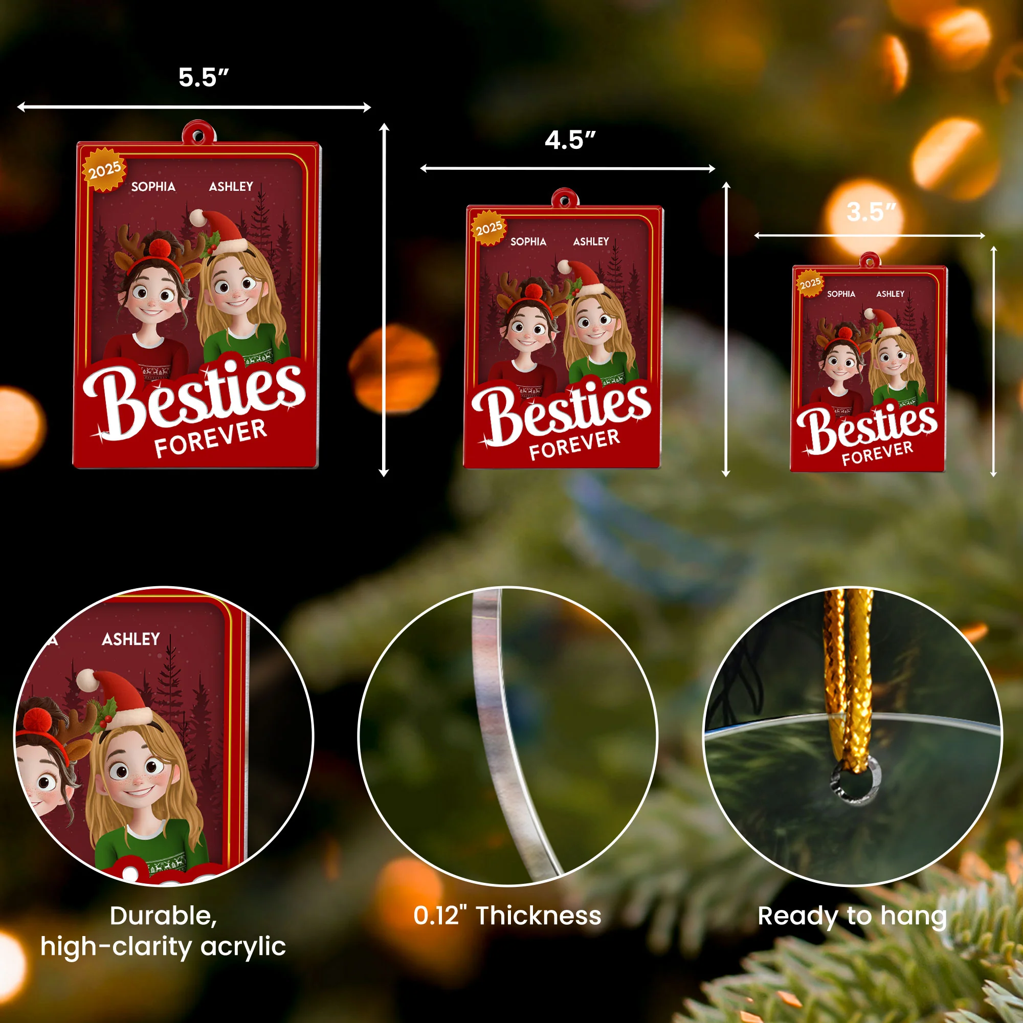 Besties Forever - Personalized Acrylic Ornament - Image 5
