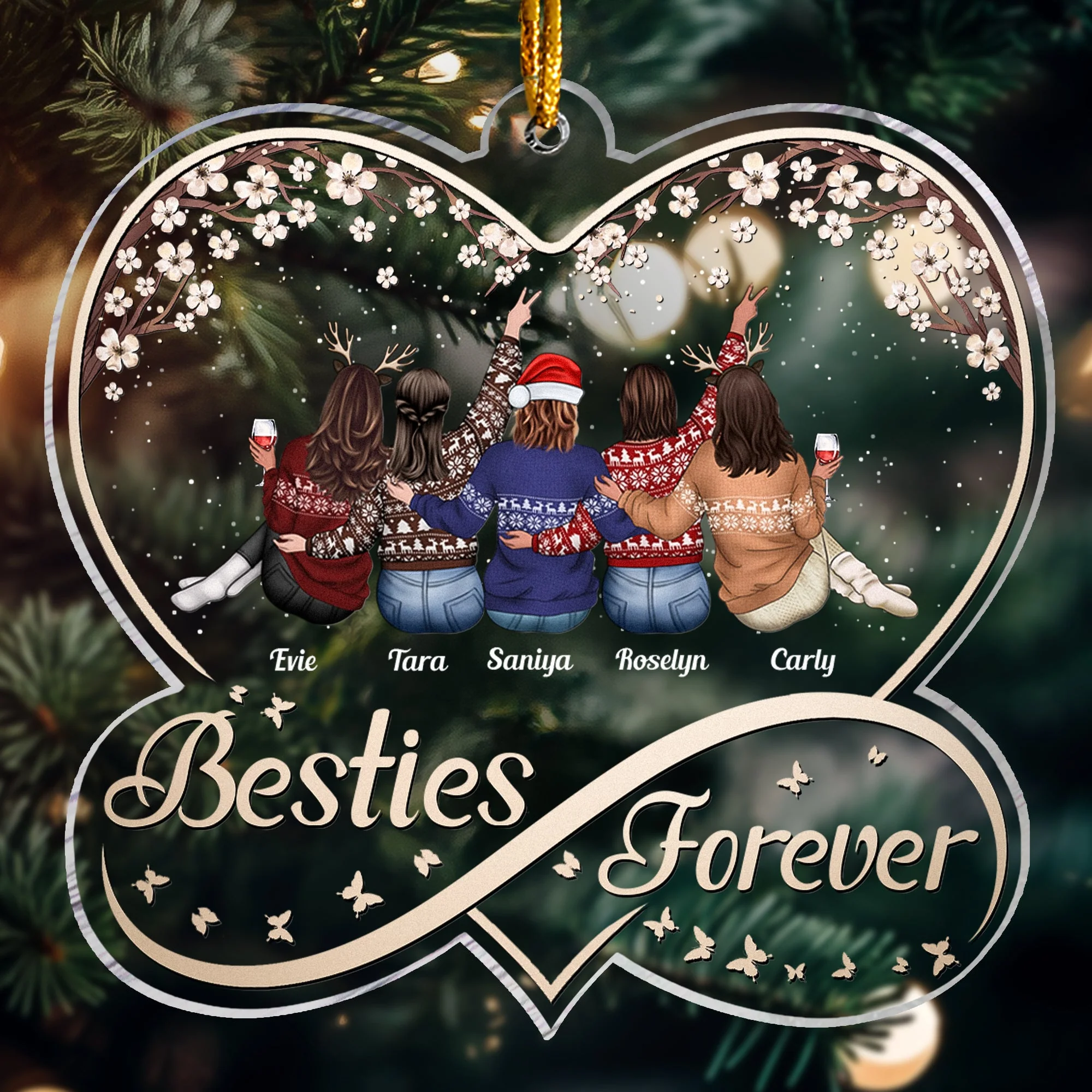 Besties Forever - Personalized Heart Shaped Acrylic Ornament - Image 2
