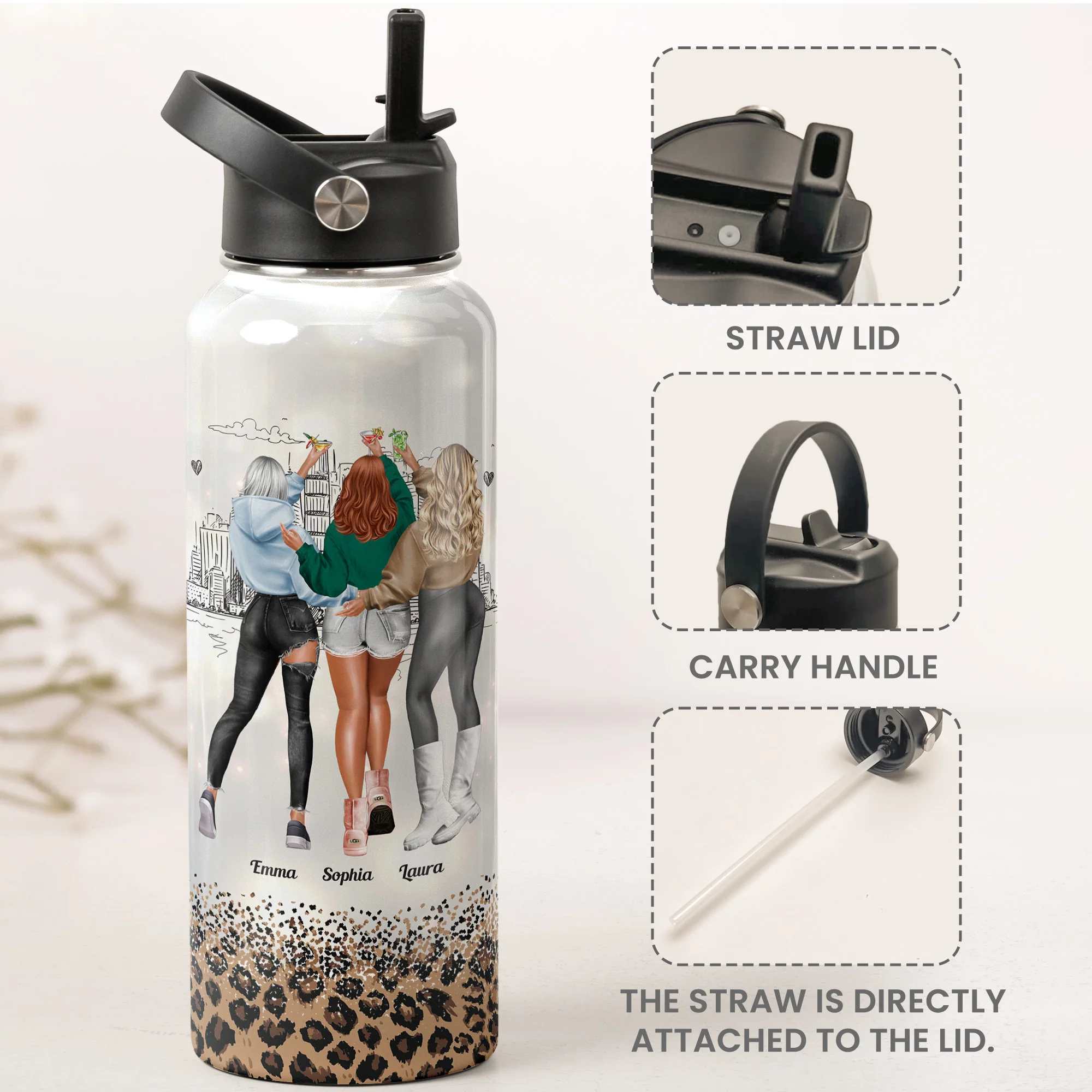 Besties Here's To Another Year Of Bonding - Personalized Stainless Steel Water Bottle - Image 2