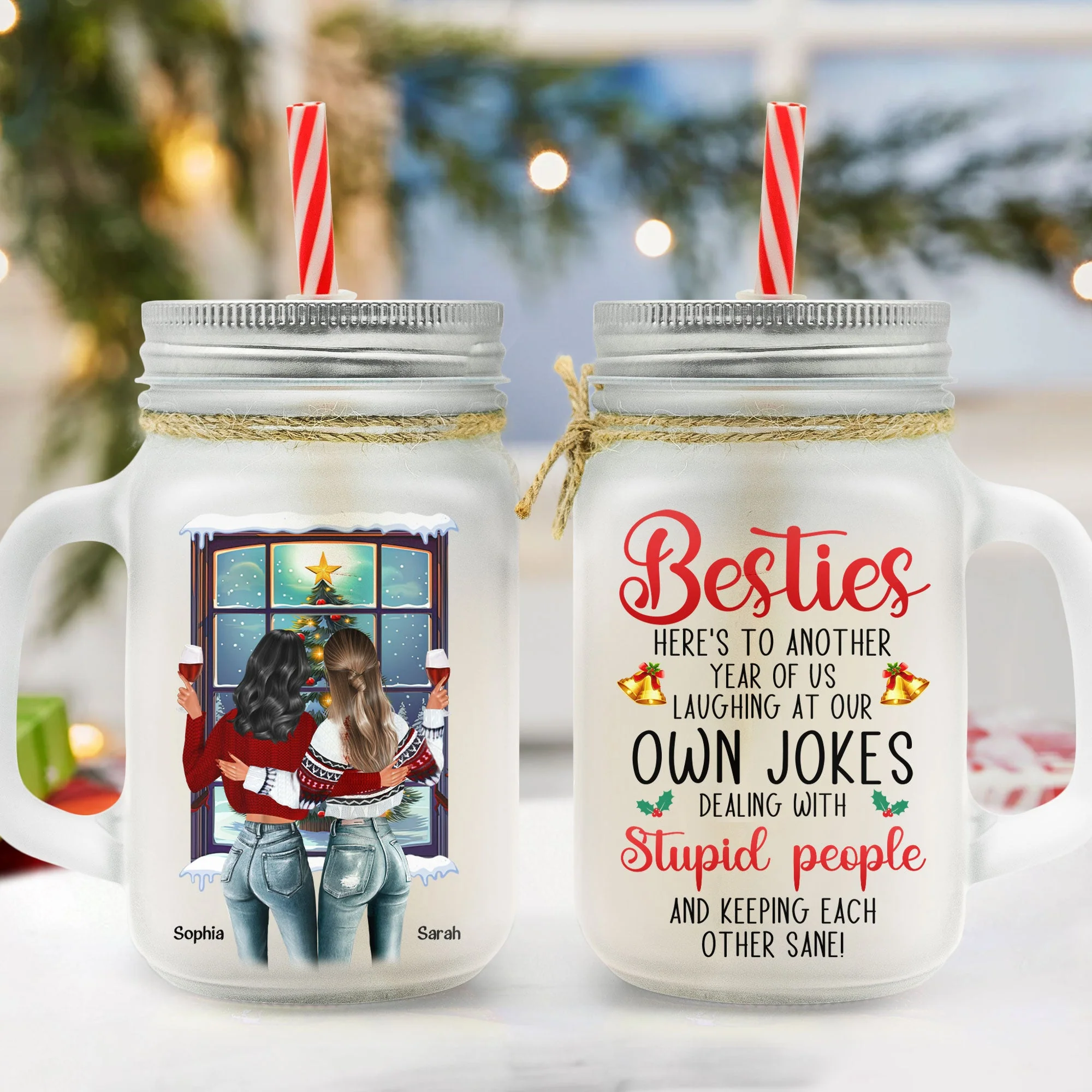 Besties Here's To Another Year Of Us - Personalized Mason Jar Cup With Straw - Image 4