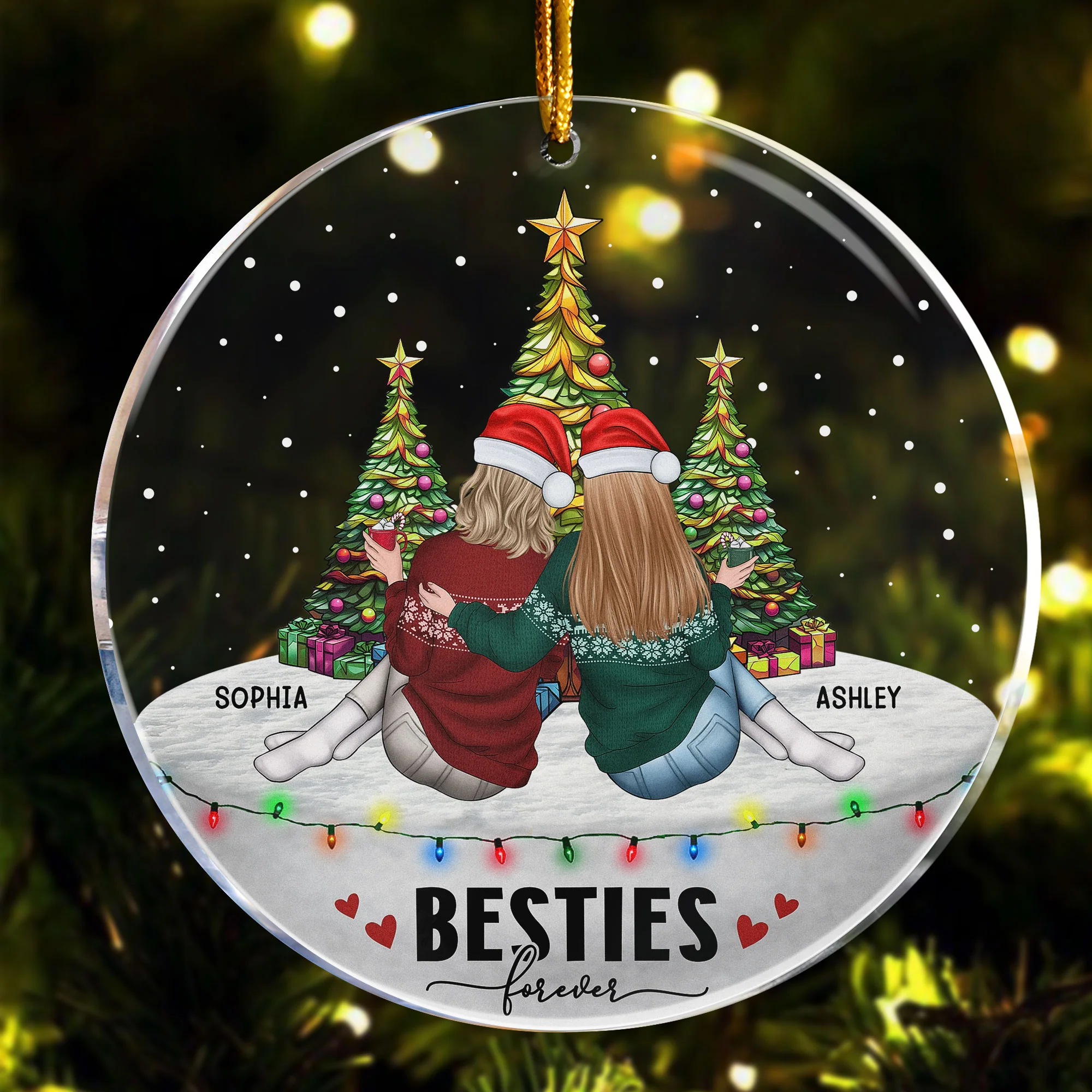 Besties Sitting Together - Personalized Acrylic Ornament - Image 4