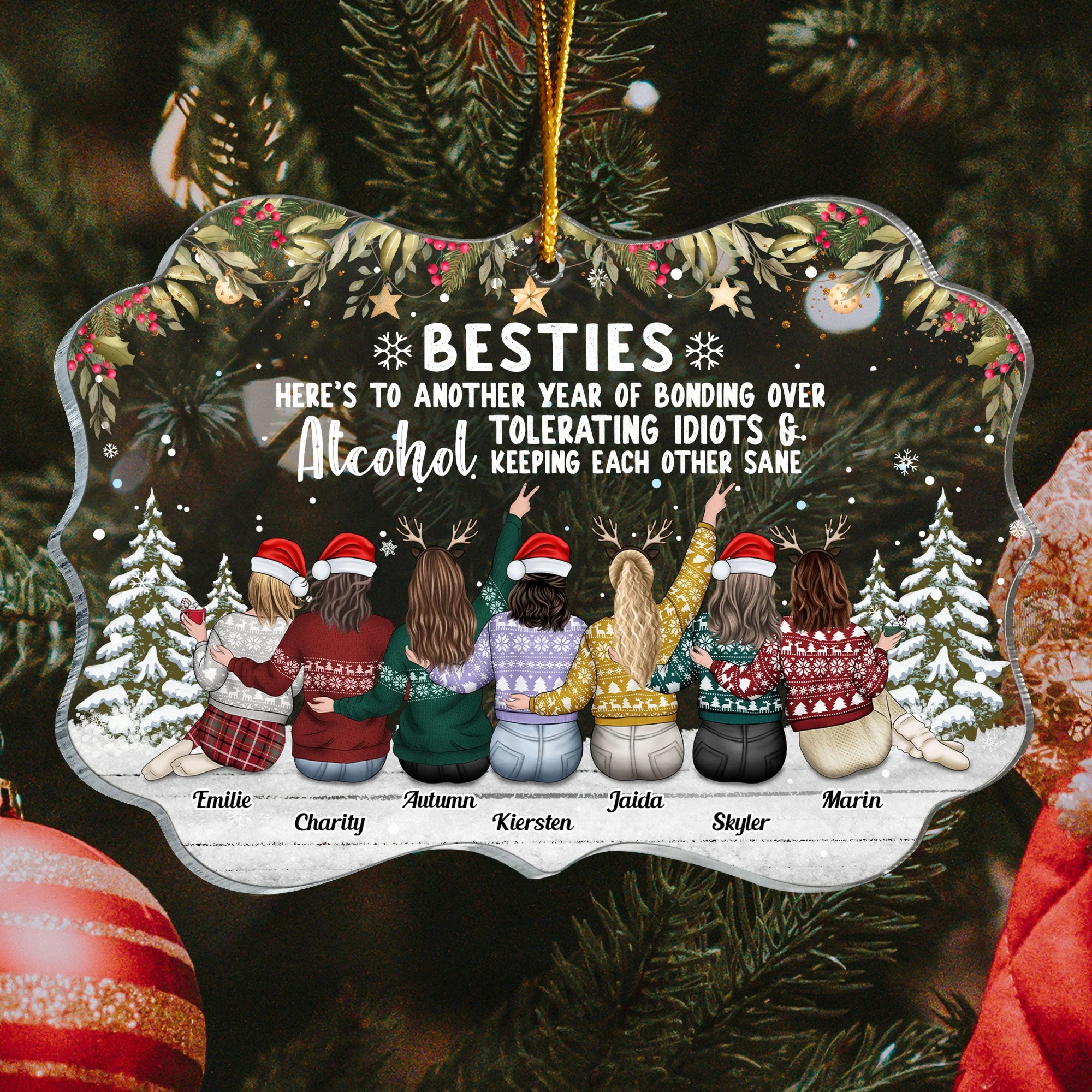 Besties To Another Year Of Bonding Alcohol - Personalized Friend Ornament - Image 4