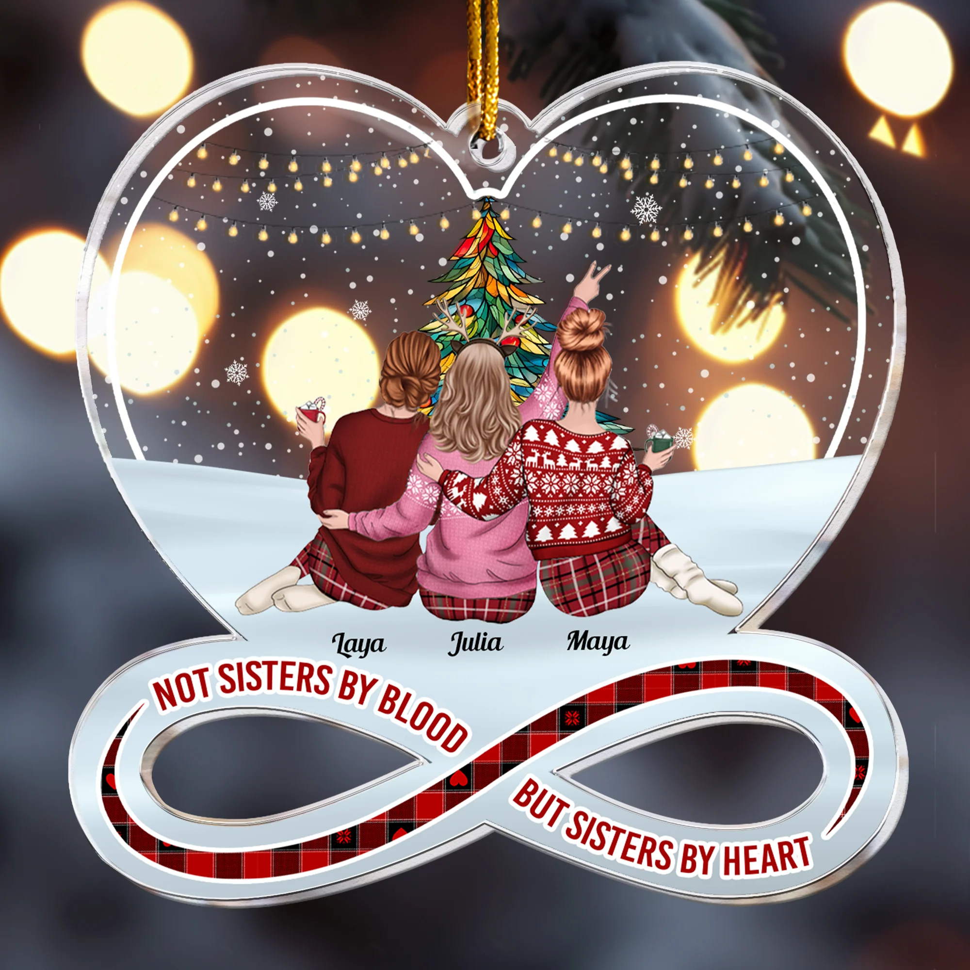 Besties Under Christmas Tree - Personalized Acrylic Ornament - Image 3