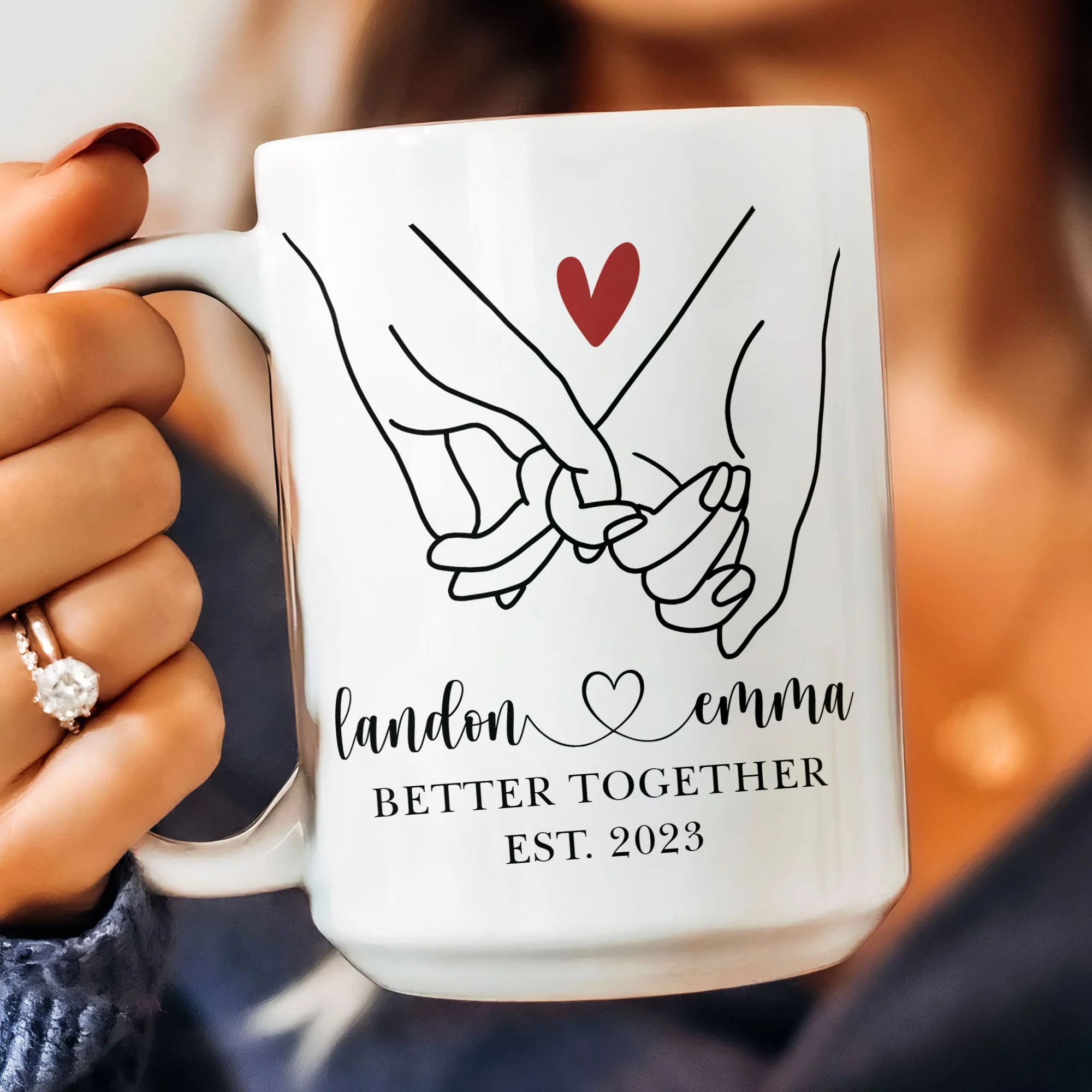 Better Together Holding Hand Couples Anniversay - Personalized Mug - Image 3