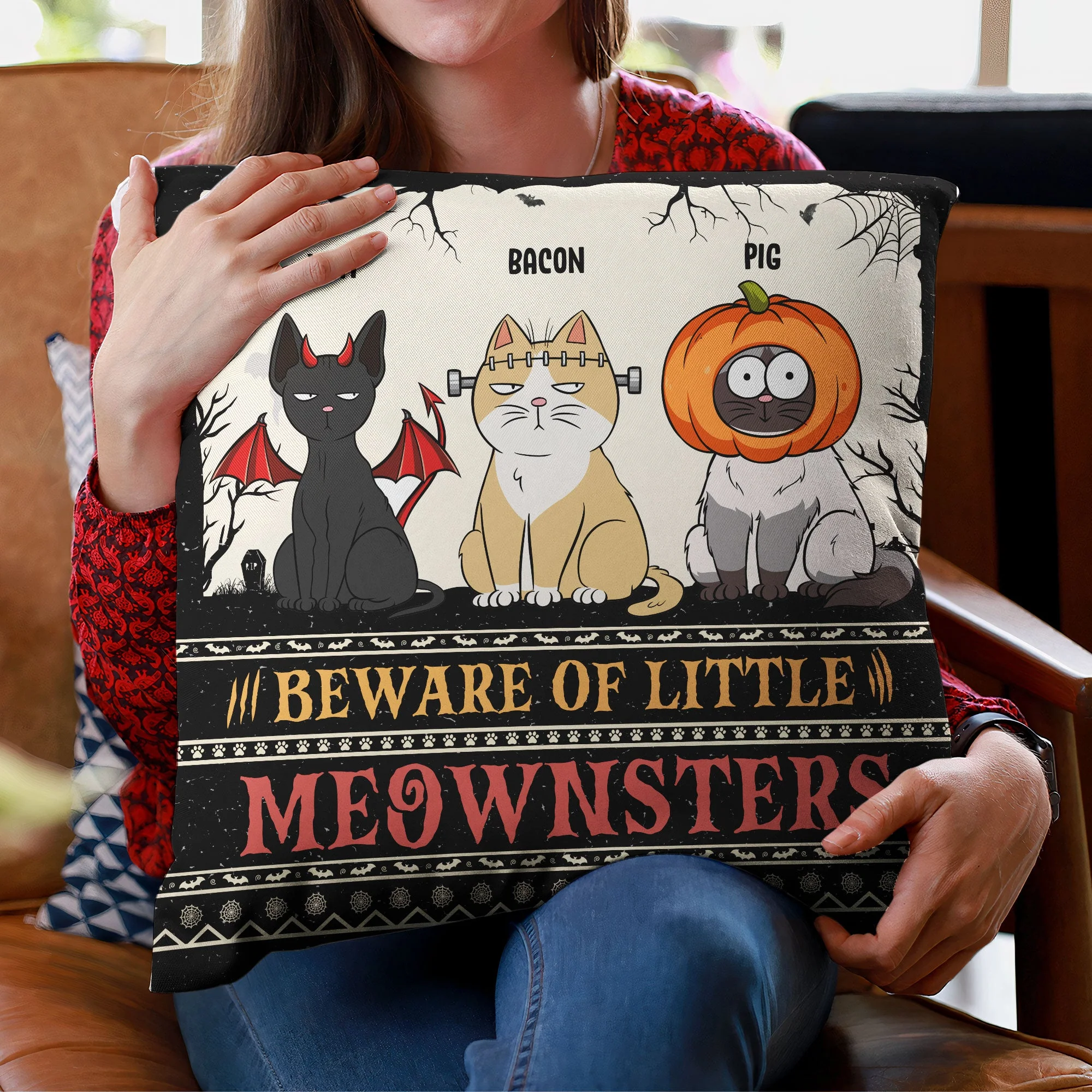 Beware Of Little Meownsters New Version - Personalized Pillow (Insert Included) - Image 3