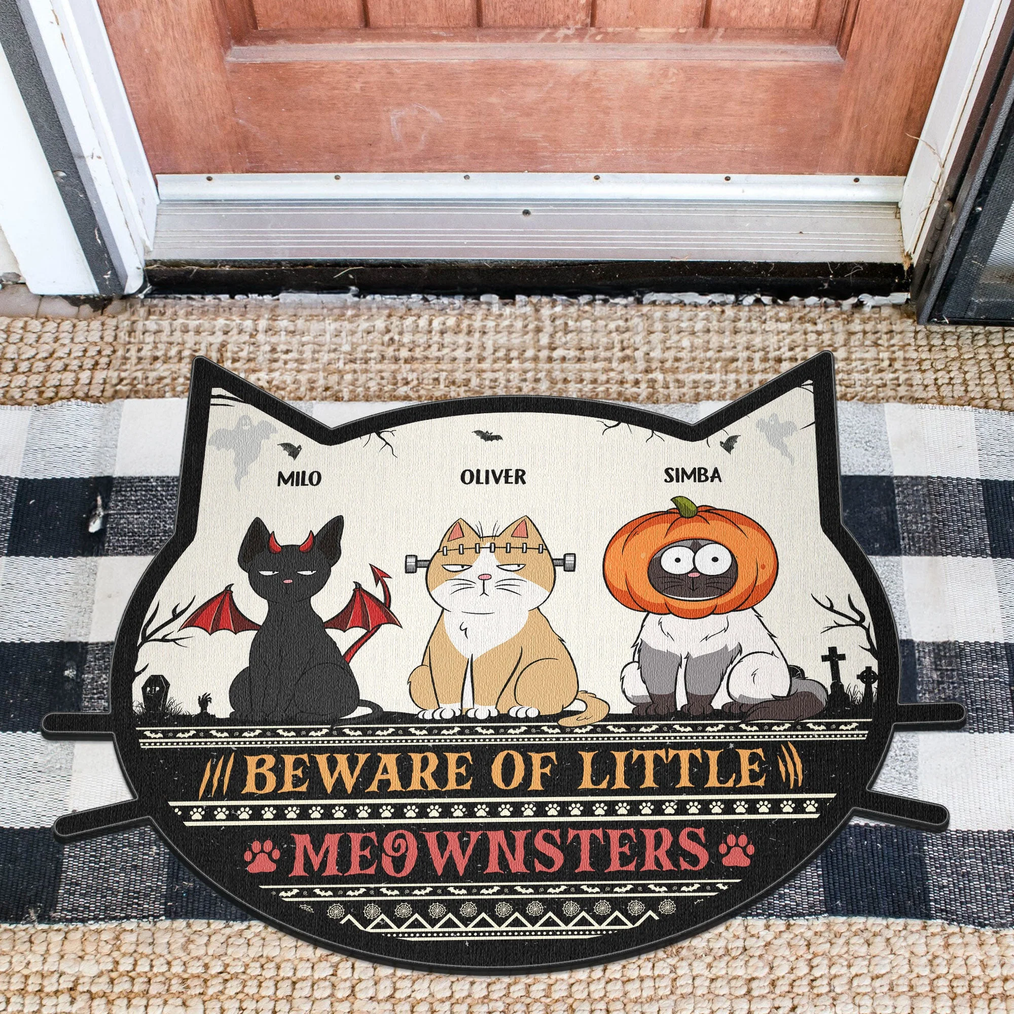 Beware Of Little Meownsters - Personalized Custom Shaped Doormat - Image 2