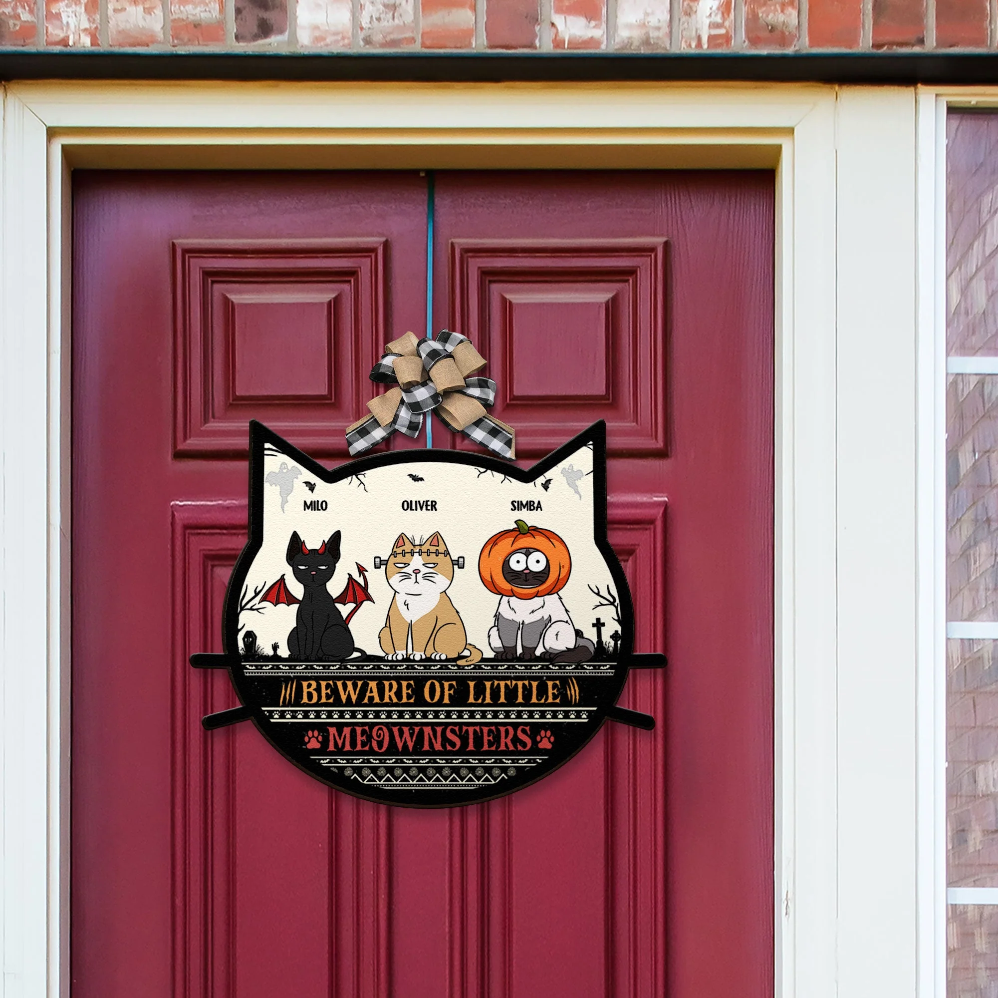 Beware Of Little Meownsters - Personalized Custom Shaped Wood Sign - Image 3
