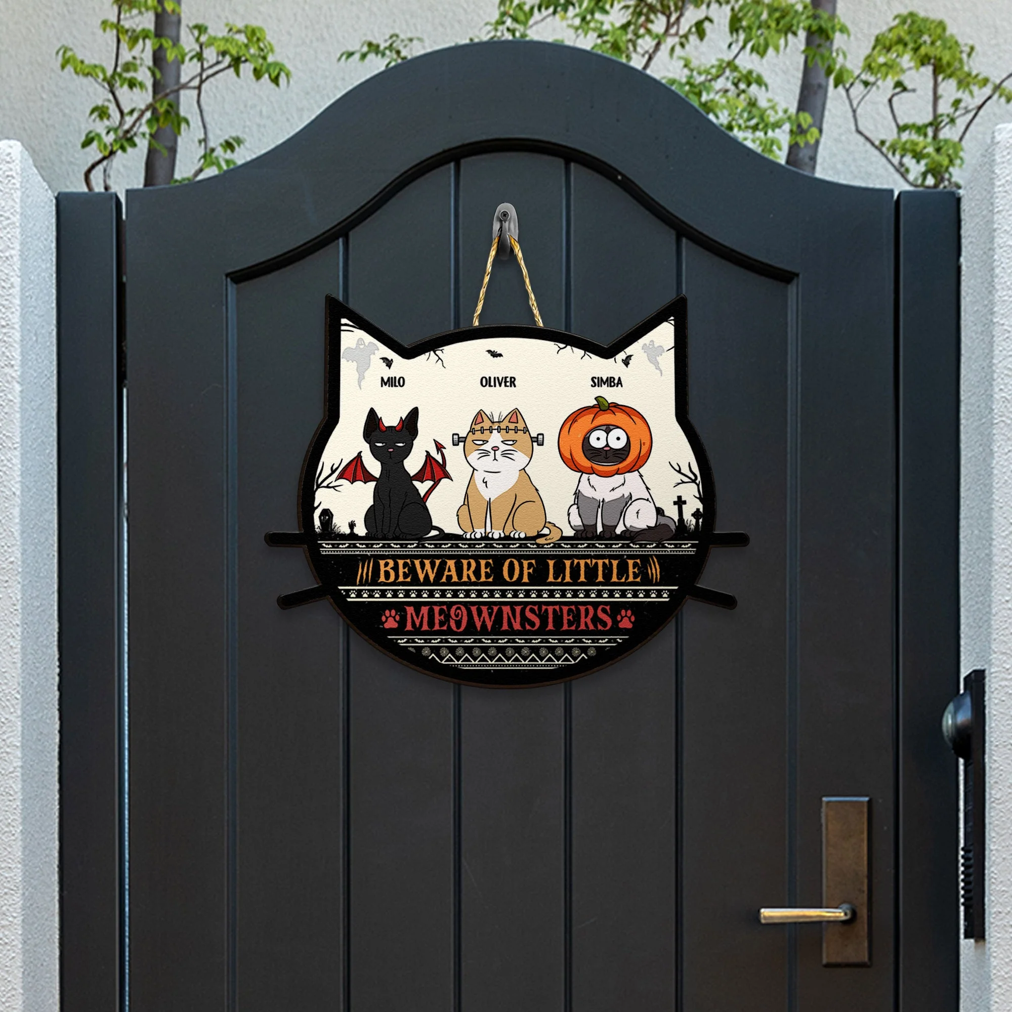 Beware Of Little Meownsters - Personalized Custom Shaped Wood Sign - Image 4