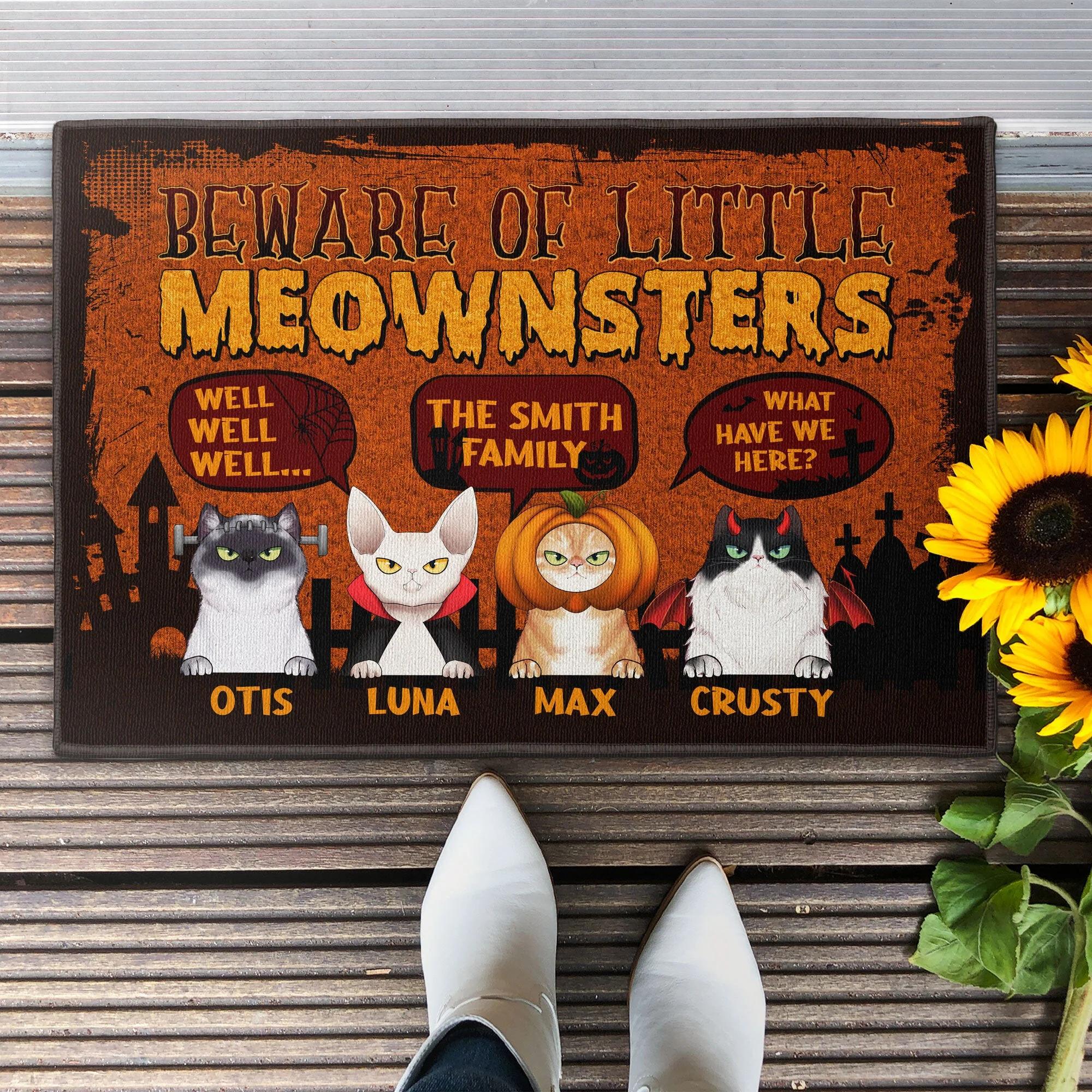 Beware Of Little Meownsters - Personalized Doormat - Image 2